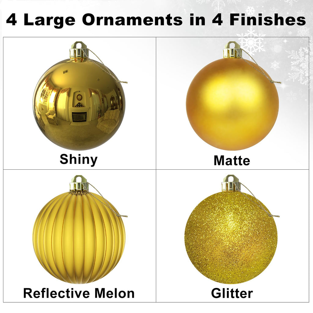 Gold 4.0' Large Christmas Balls - Christmas Tree Decoration Ornaments Shatterproof Hanging Balls For Birthday Halloween Holiday