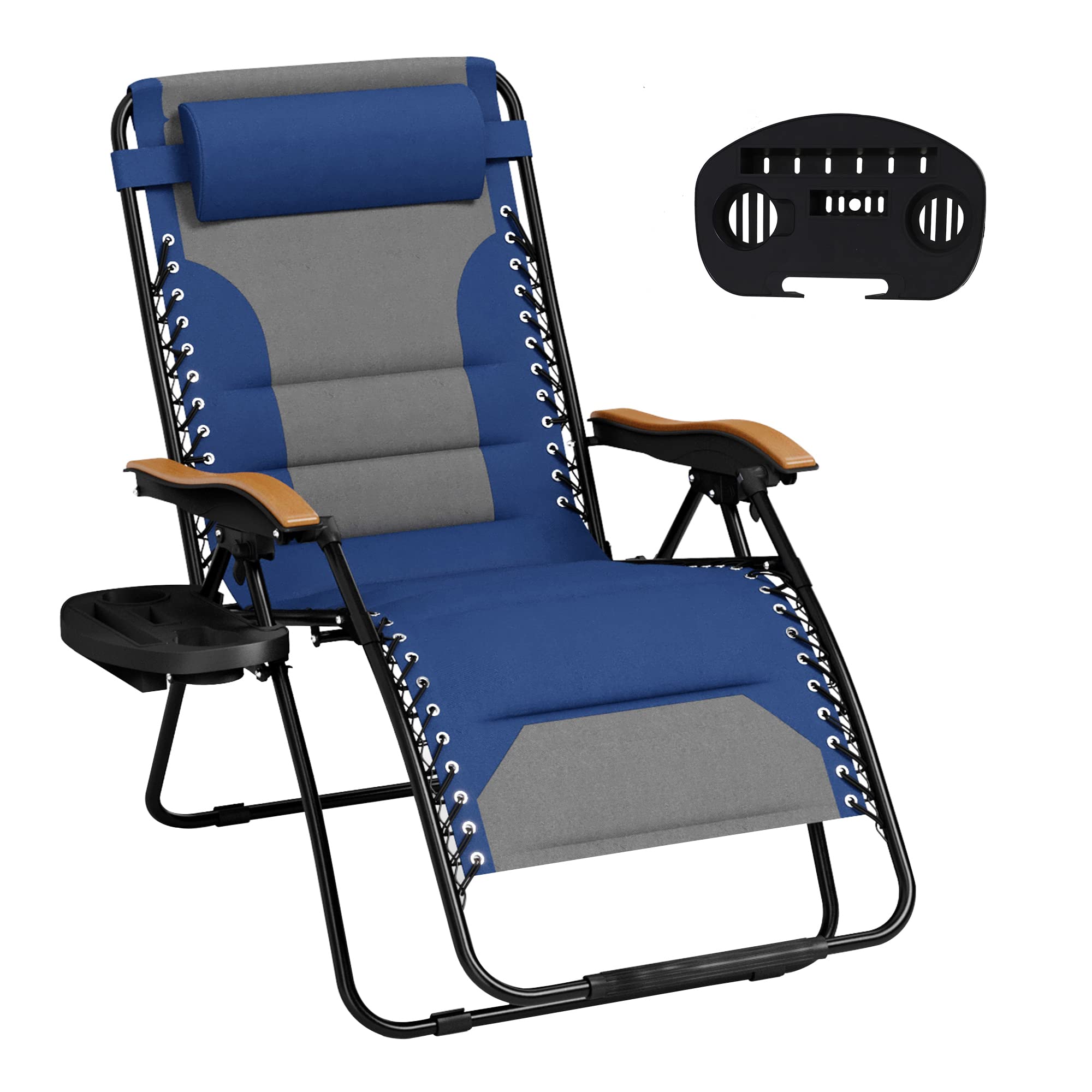 Mfstudio Zero Gravity Chairs, Oversized Patio Recliner Chair, Padded Folding Lawn Chair With Cup Holder Tray, Support 400Lbs, Cyan