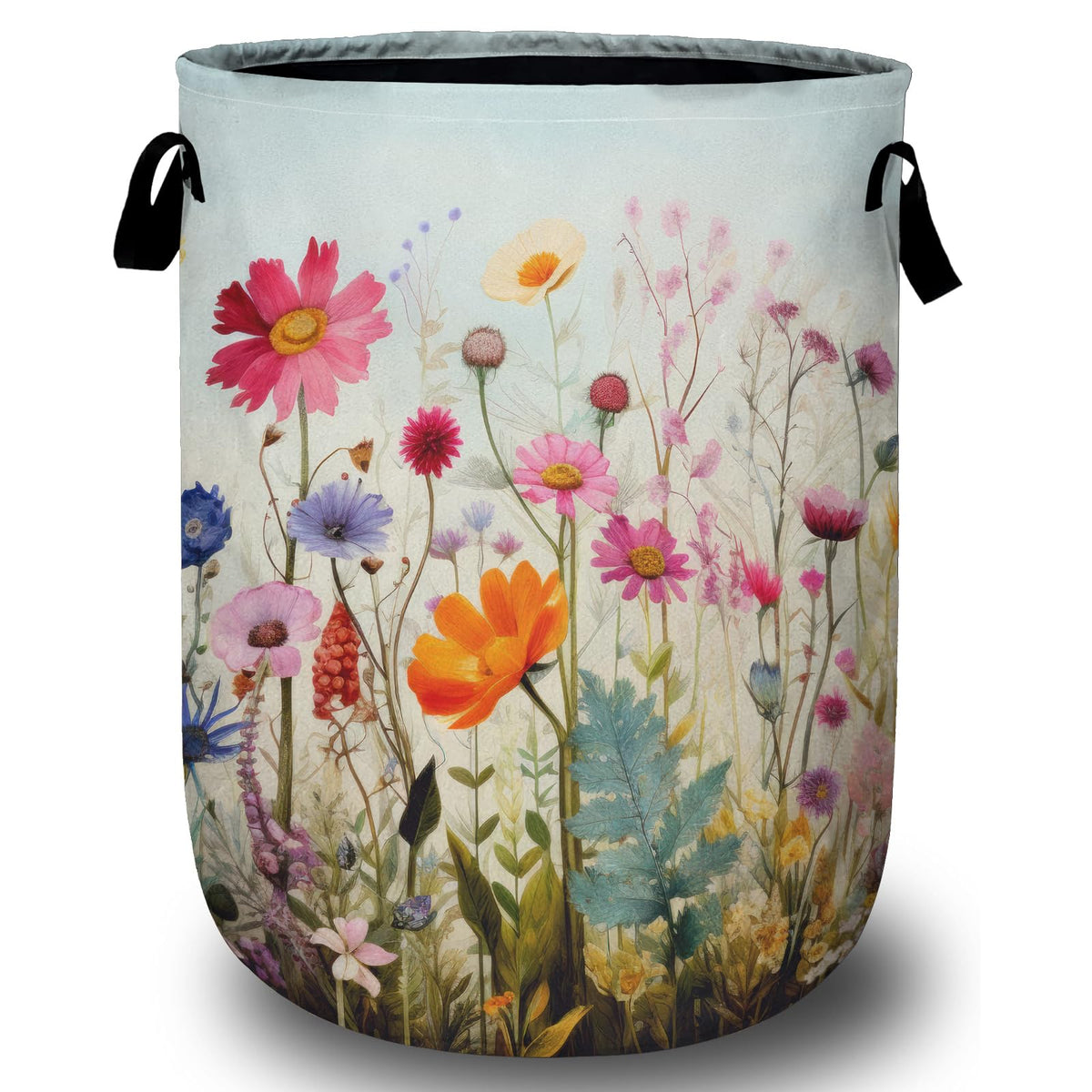 Colourful Blooming Wildflower Laundry Basket, Laundry Hamper Collapsible Oxford Cloth with Handle Clothes Storage Bin for Bathro