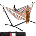 Best Choice Products Double Hammock With Steel Stand, Indoor Outdoor Brazilian-Style Cotton Bed W/Carrying Bag, 2-Person Capacity - Desert Stripes
