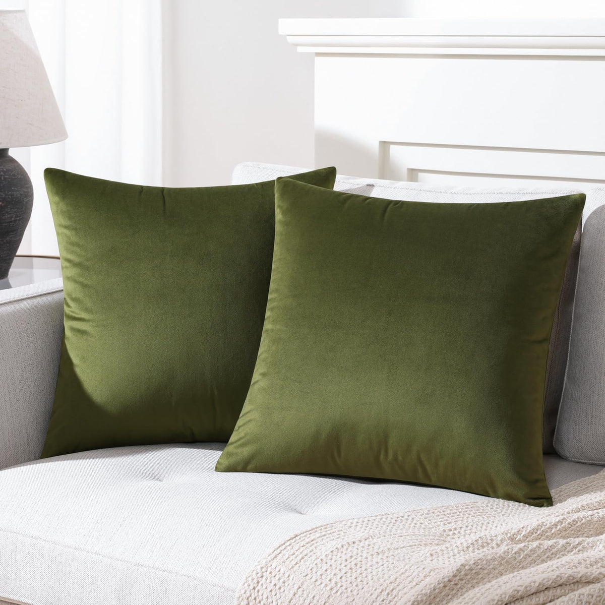 Mixhug Decorative Throw Pillow Covers, Velvet Cushion Covers, Solid Throw Pillow Cases For Couch And Bed Pillows, Moss Green, 20