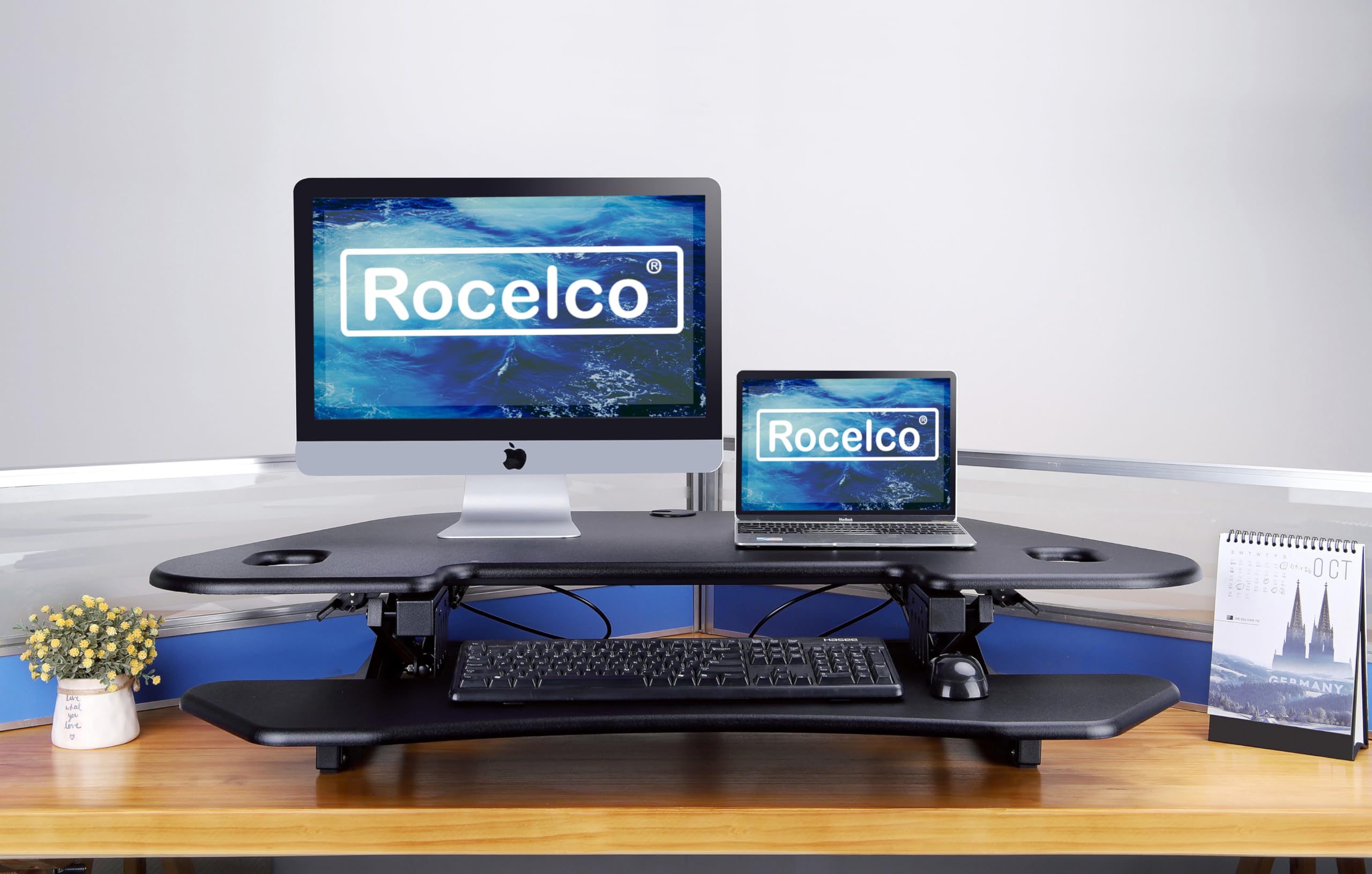 Rocelco R CADRB-46-ACUSB Height Adjustable Corner Standing Desk Converter