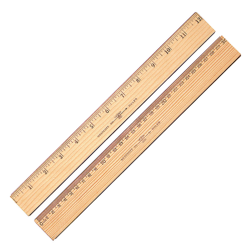 Westcott Wood Ruler Measuring Metric And 1/16 ' Scale With Single Metal Edge, 30 Cm (10375)