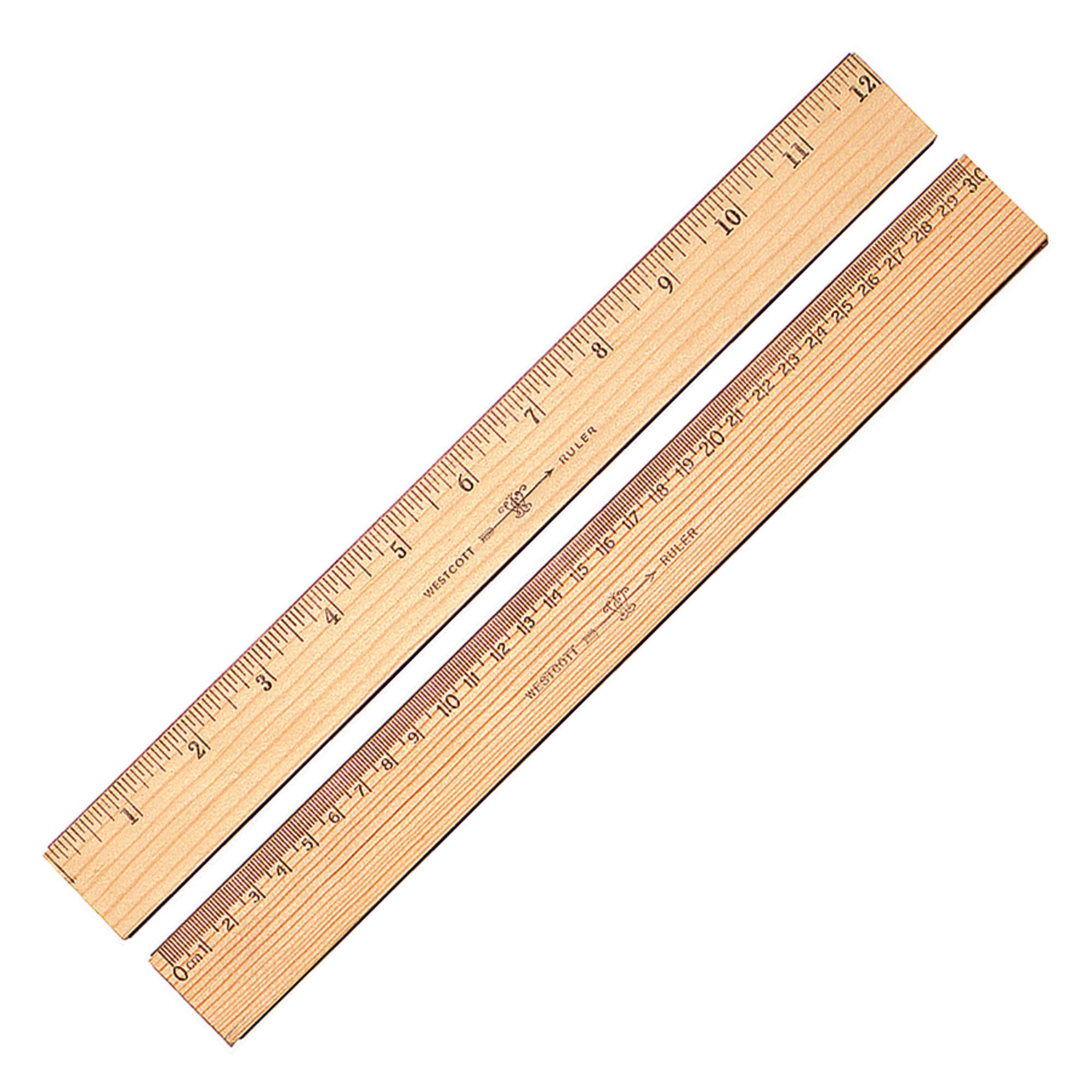 Westcott Wood Ruler Measuring Metric And 1/16 ' Scale With Single Metal Edge, 30 Cm (10375)