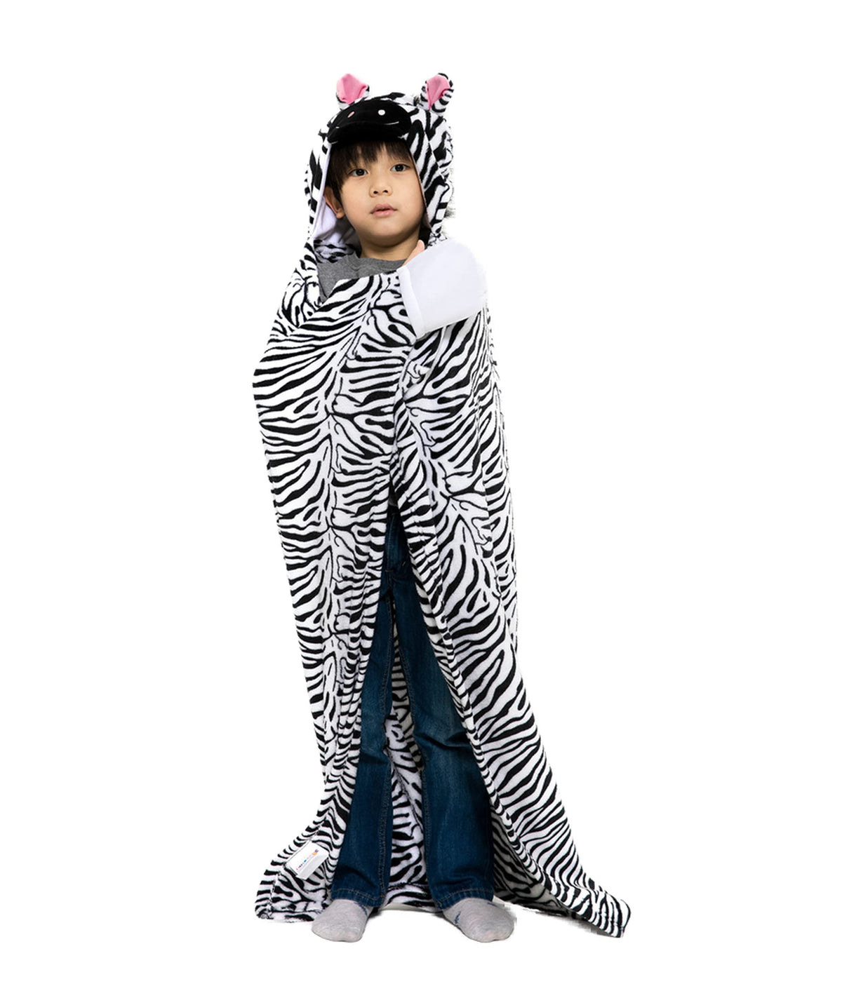 Unicorns & Robots Hooded Blanket For Kids, Wearable Fleece Throw Blanket For Toddler Boys And Girls, Oeko Tex Certified, 3D Hood