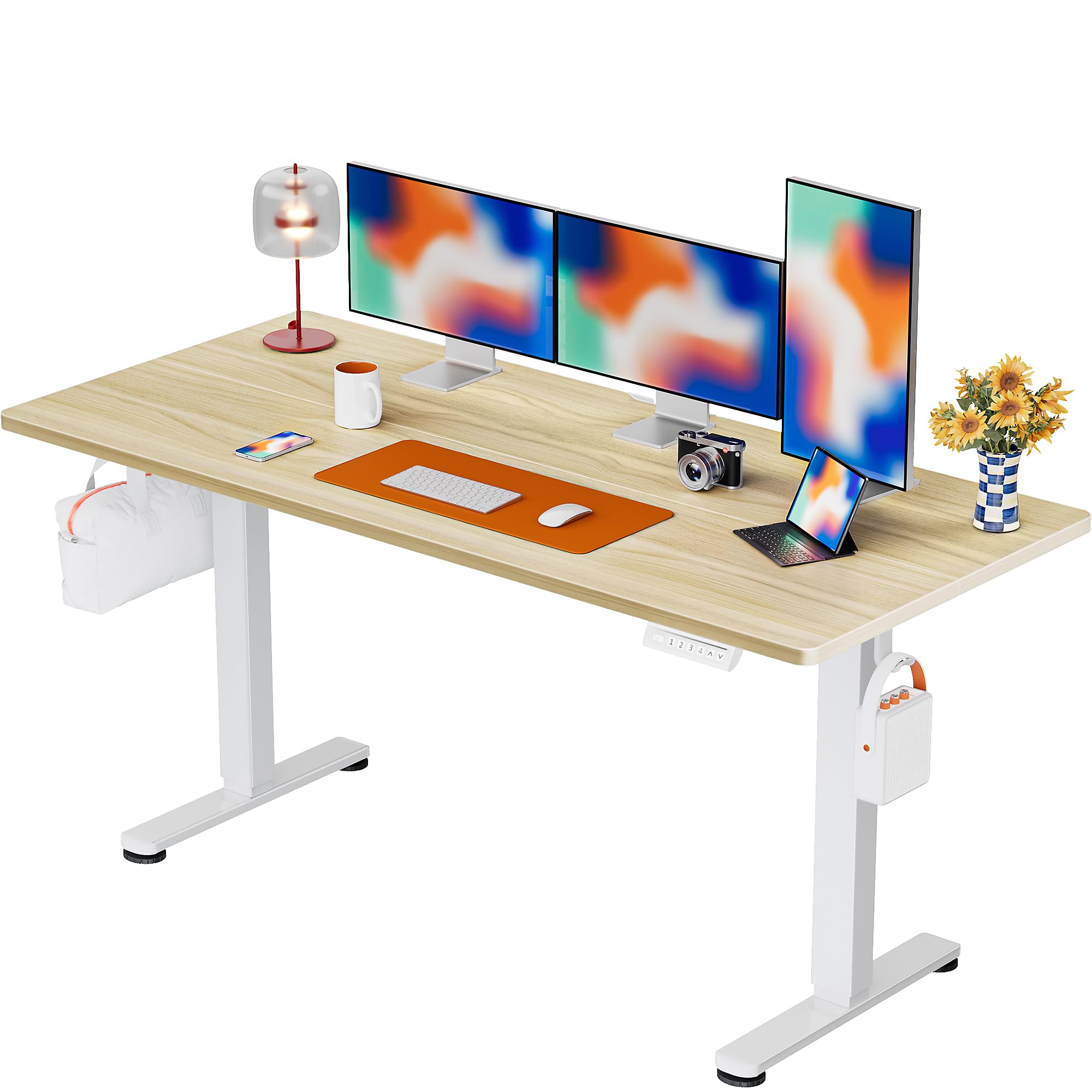 ErGear Height Adjustable Electric Standing Desk, 63 x 28 Inches Sit Stand up Desk, Memory Computer Home Office Desk, Natural