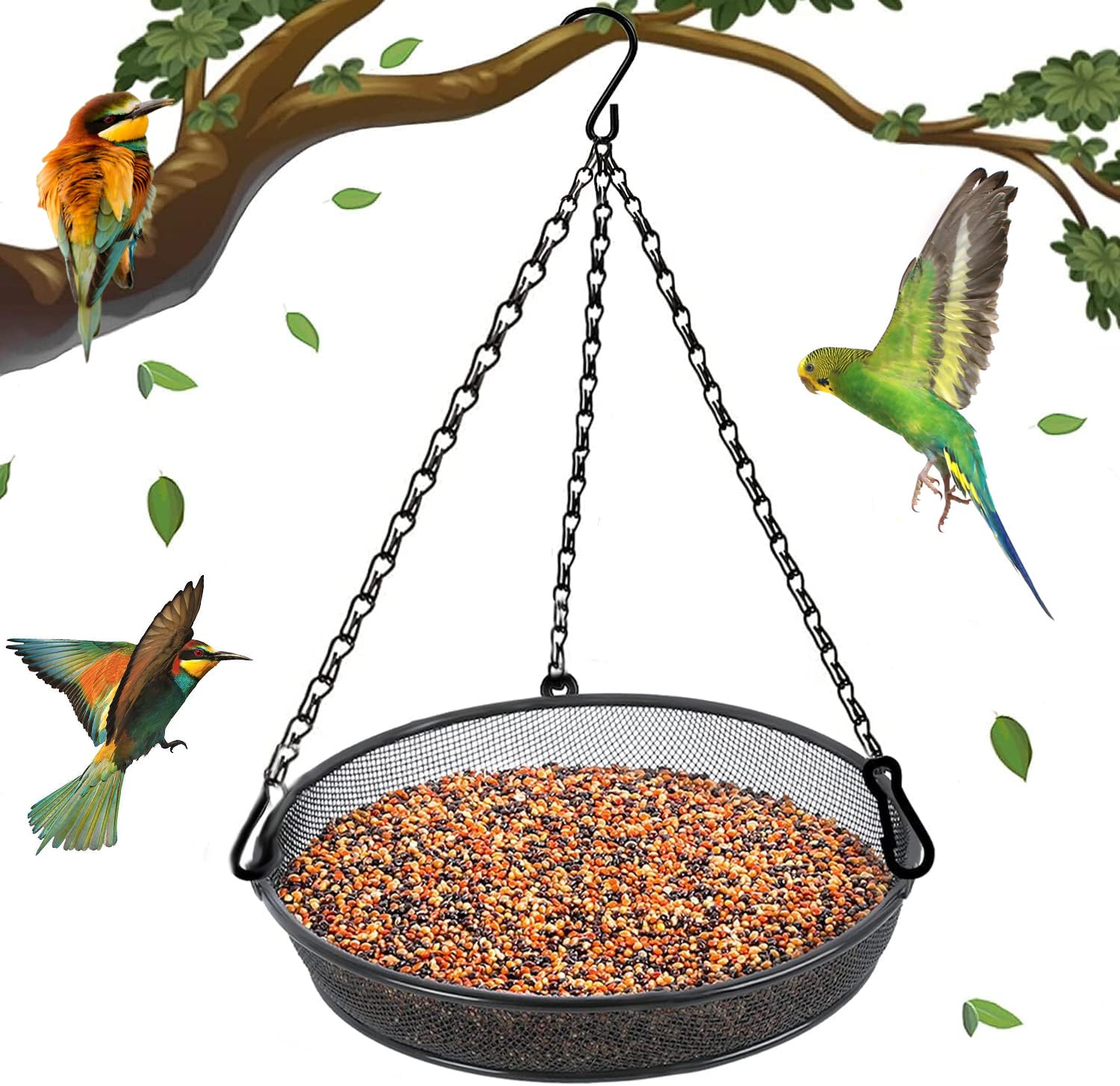 Hanging Bird Feeder, Bird Feeder Hanging For Garden Yard Outside Hanging Bird Feeder Tray - Metal Mesh Platform Feeders For Bird