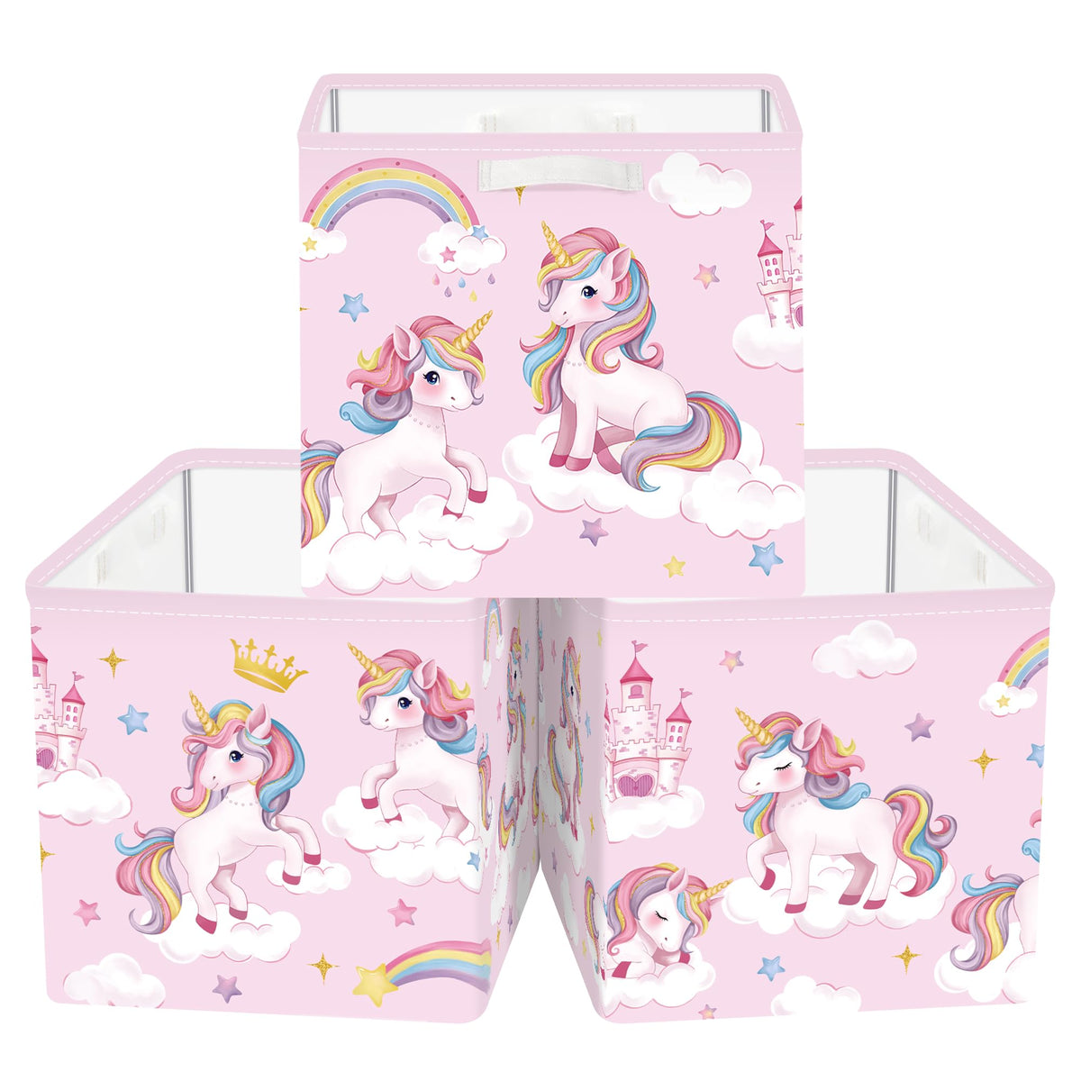 HUUMONSS 11.8 Unicorn Rainbow Cube Storage Organizer Set 3Pcs Cloud Star Cube Storage Bin for Bathroom/Bedroom Parents Book Che