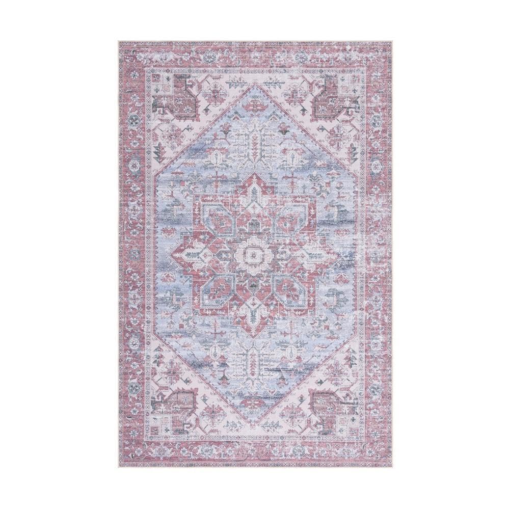 SAFAVIEH Washable Rug Tucson Collection - 26 x 4, Grey Blue & Rust, Slip Resistant, Ideal for High Traffic Areas in Entryway, 