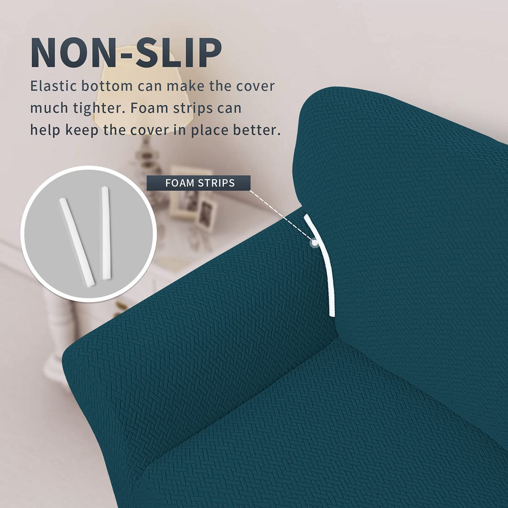 Easy-Going Stretch Jacquard Chair Couch Cover, 1-Piece Soft Sofa Cover, Sofa Slipcover With Anti-Slip Foams, Washable Furniture Protector For Kids, Pets (Chair, Deep Teal)