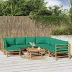 vidaXL Patio Lounge Set, 9 Piece Bamboo Outdoor Furniture Set with Comfortable Green Cushions, Sturdy Table, Versatile and Adjustable Configurations, Easy Assembly