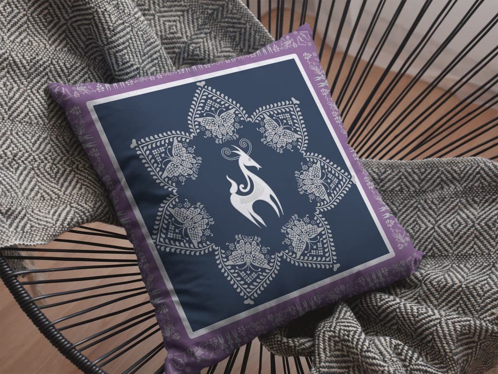 HomeRoots Blue On White Broadcloth 20â€ Navy Purple Horse Indoor Outdoor Throw Pillow
