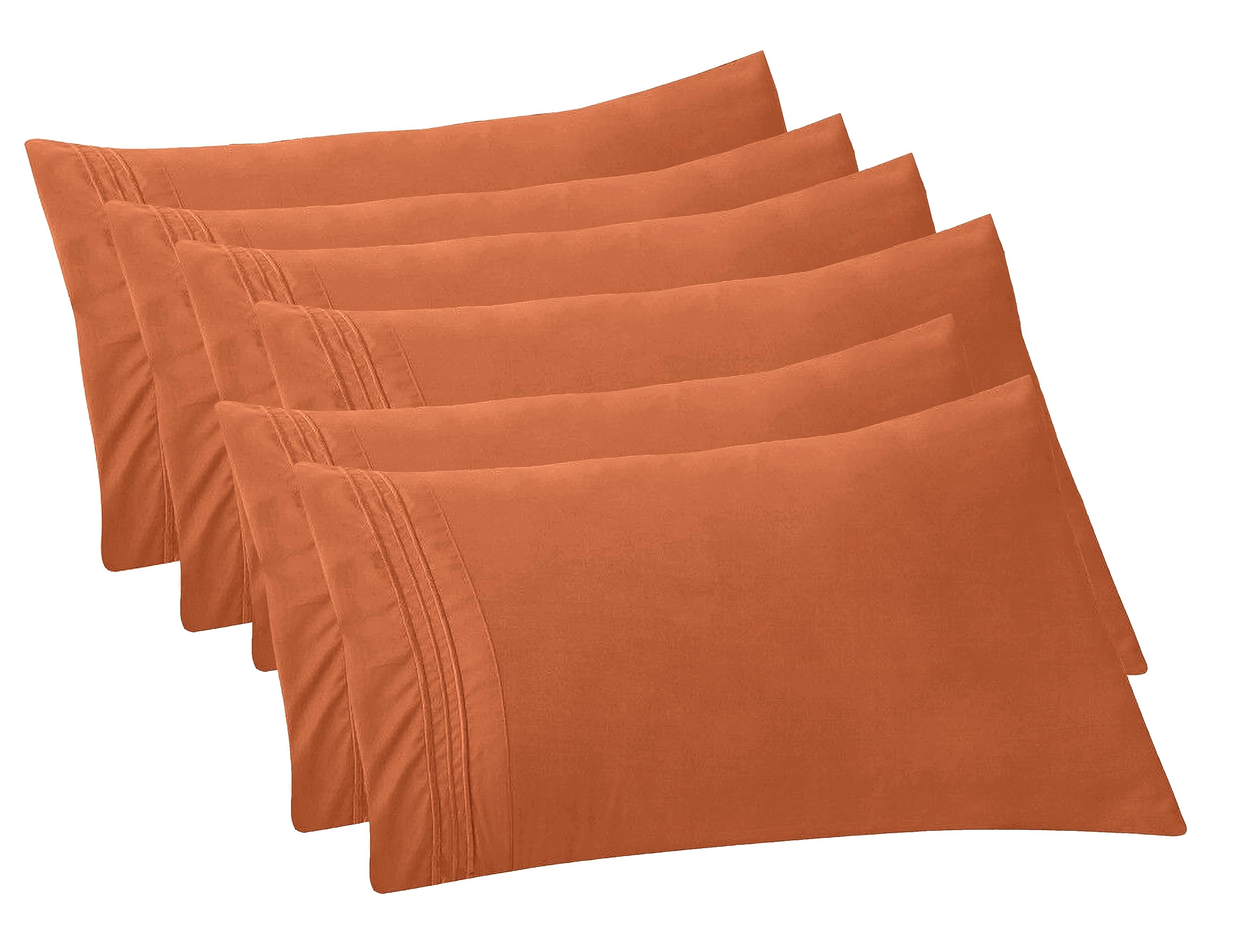 Elegant Comfort 6-Pack Solid Pillowcases 1500 Premium Hotel Quality Microfiber - Smooth Weave, Wrinkle And Fade Resistant, Easy Slip-On, 6-Piece Set, King Pillowcase, Coral