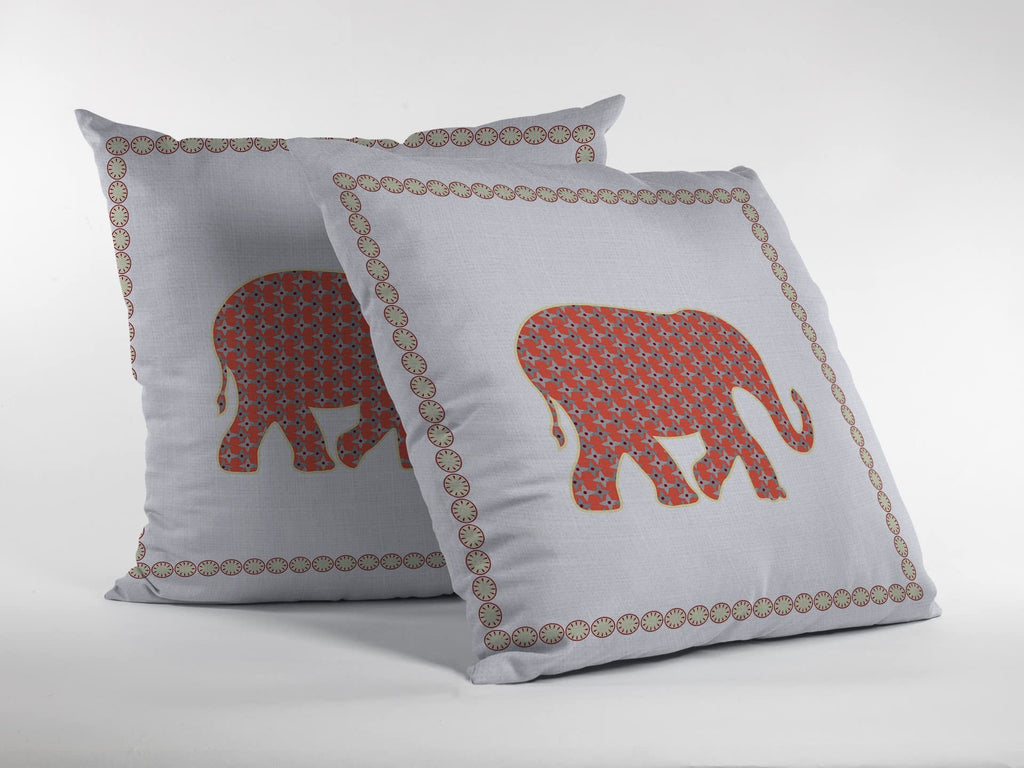 HomeRoots Orange On Cream Broadcloth 20â€ Orange White Elephant Indoor Outdoor Throw Pillow