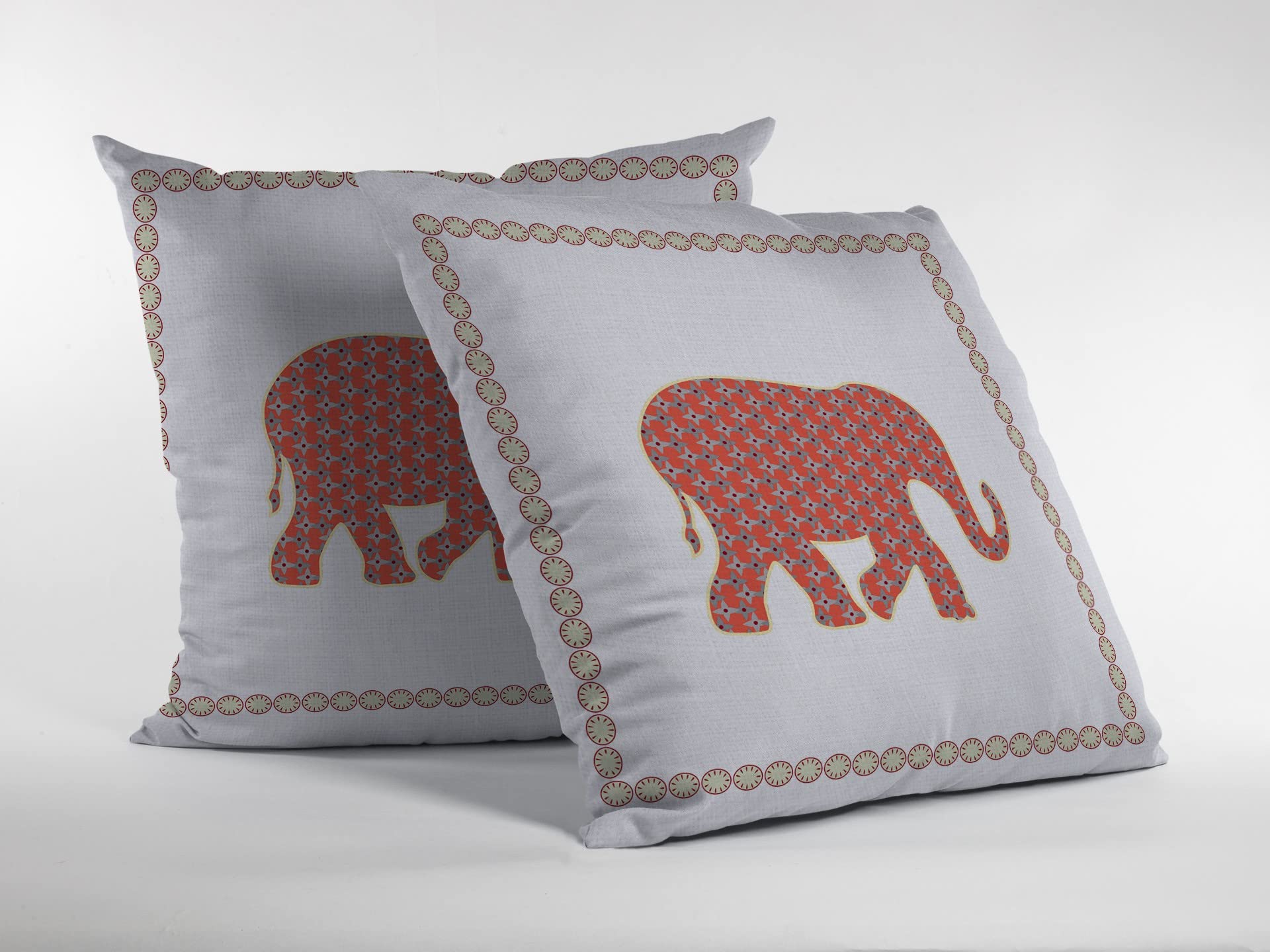 HomeRoots Orange On Cream Broadcloth 20â€ Orange White Elephant Indoor Outdoor Throw Pillow