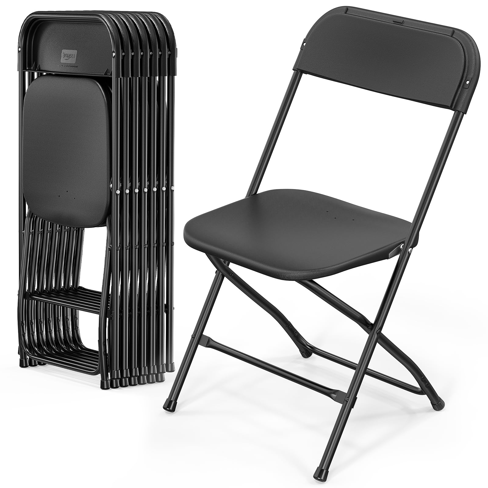 VINGLI 8 Pack Black Plastic Folding Chair, Indoor Outdoor Portable Stackable Commercial Seat with Steel Frame 350lb. Capacity fo
