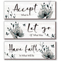 3 Pcs Black And White Bathroom Decor Rustic Flower Black Wall Art Accept Let Go Have Faith Farmhouse Bedroom Wall Decor Wooden I