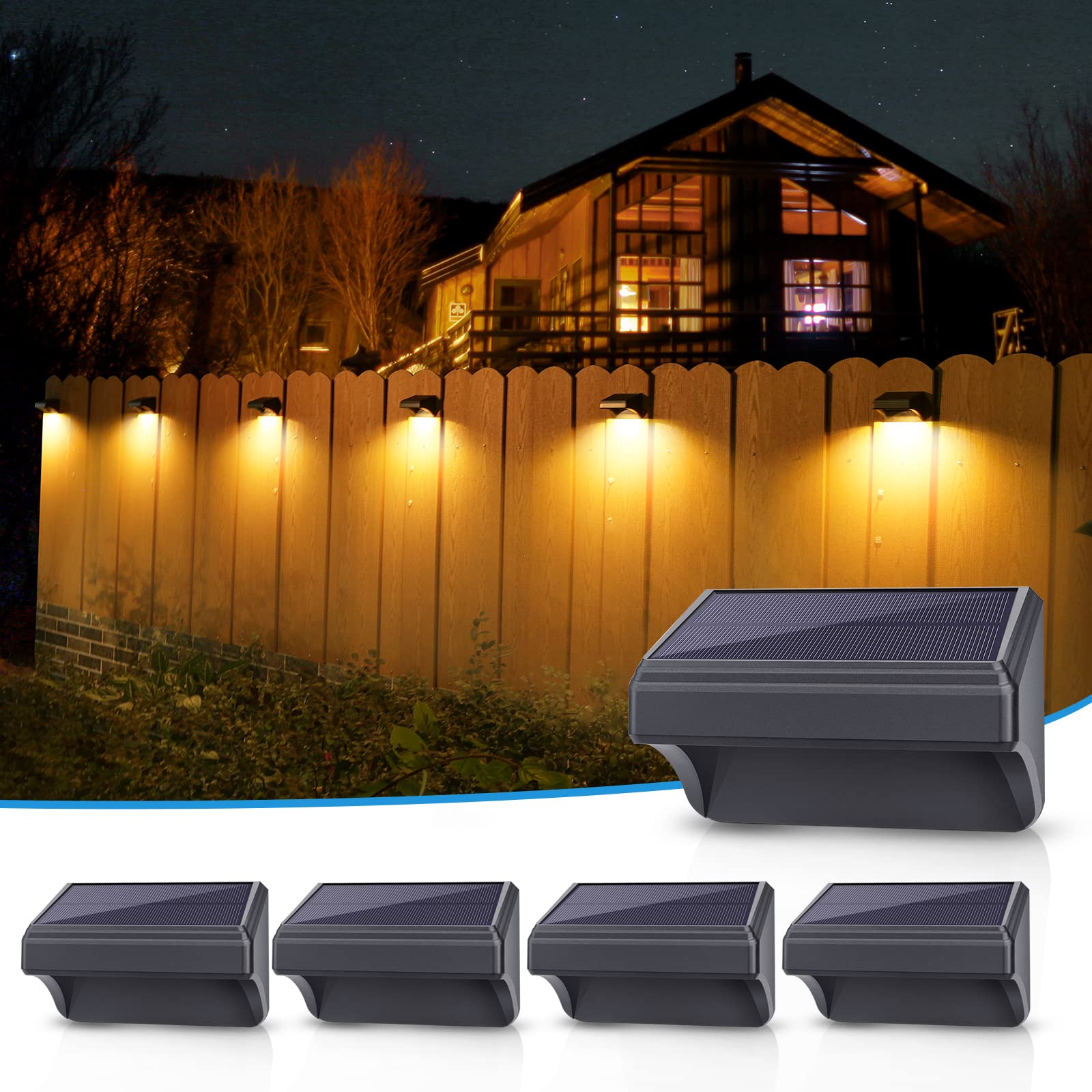 Aulanto Solar Fence Lights, Warm White  Rgb Modes Fence Solar Lights Outdoor Waterproof Solar Lights For Fence Led Solar Deck Li