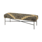HomeRoots Black Rectangular Metal/Antiqued-Nickel Toned Base W/Upholstered Tan Pattered Seat Accent Bench