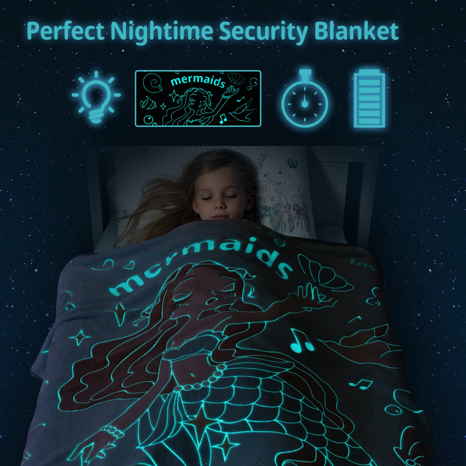 Glow In The Dark Mermaid Blanket Throw Gifts For Girls Kid Blankets Super Soft 3 4 5 6 7 8 9 10 Year Old Girl Gift Ideas Girls T