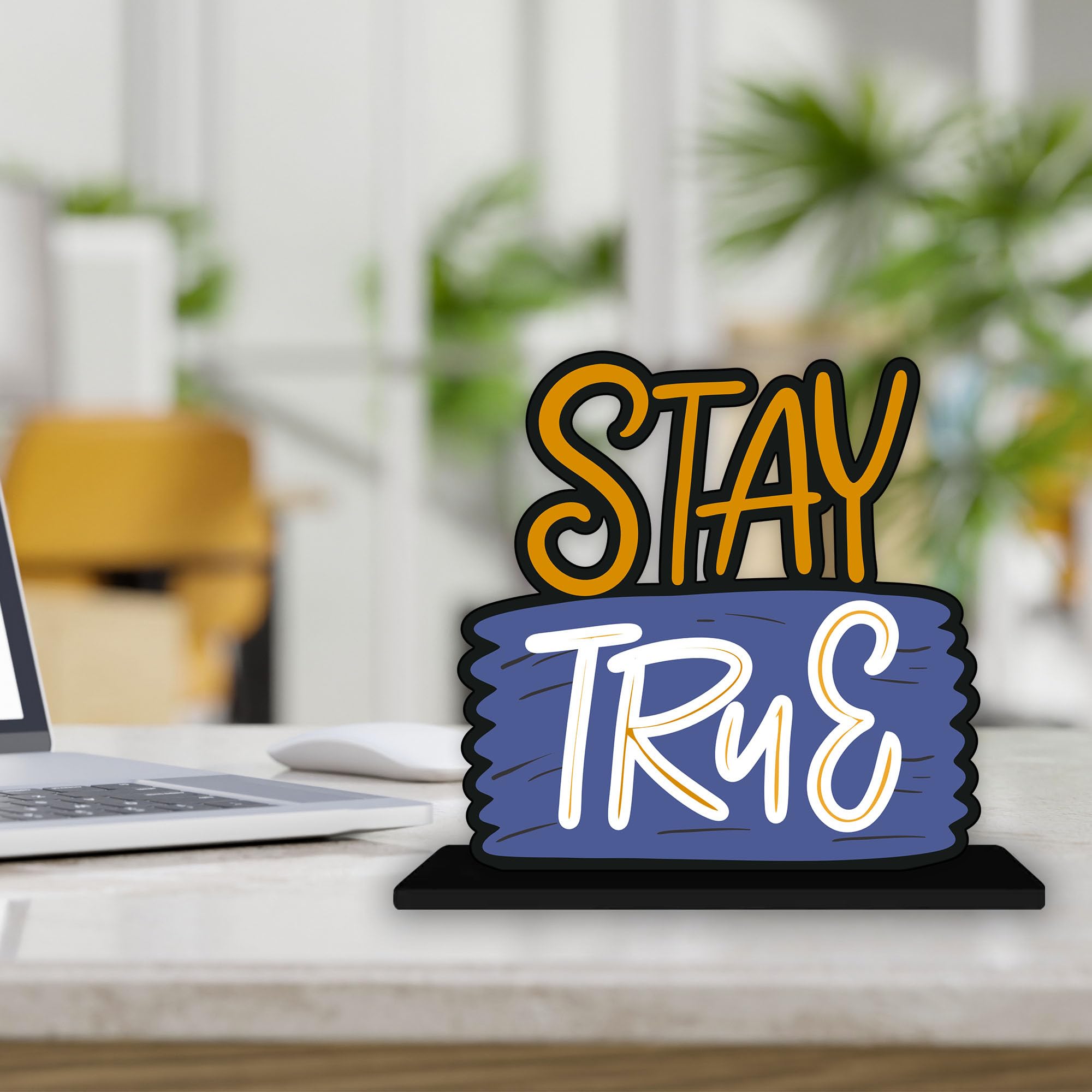 Artvibes Wooden Idols and Figurine Stay True Quotes Table Decoration for Office Desk | Home Decor Item | Living Room | Modern Ar