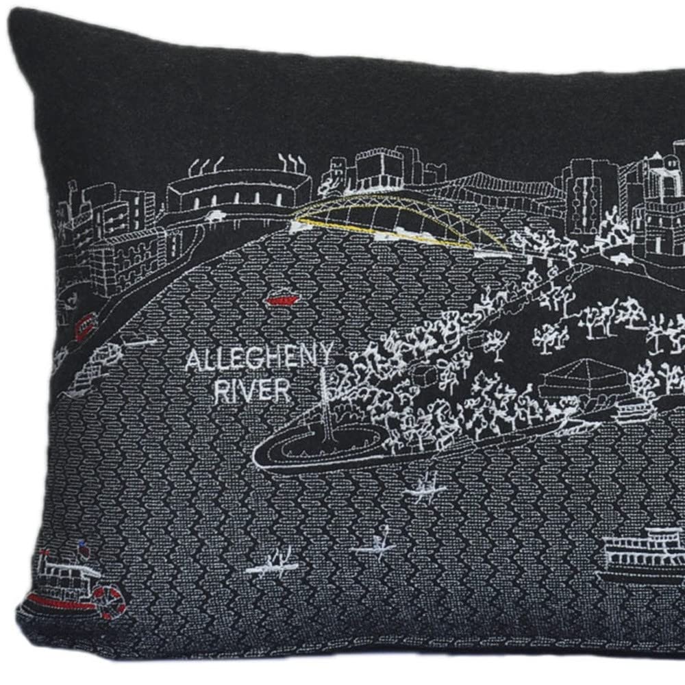 HomeRoots Grey 24' Black Pittsburgh Nighttime Skyline Lumbar Decorative Pillow
