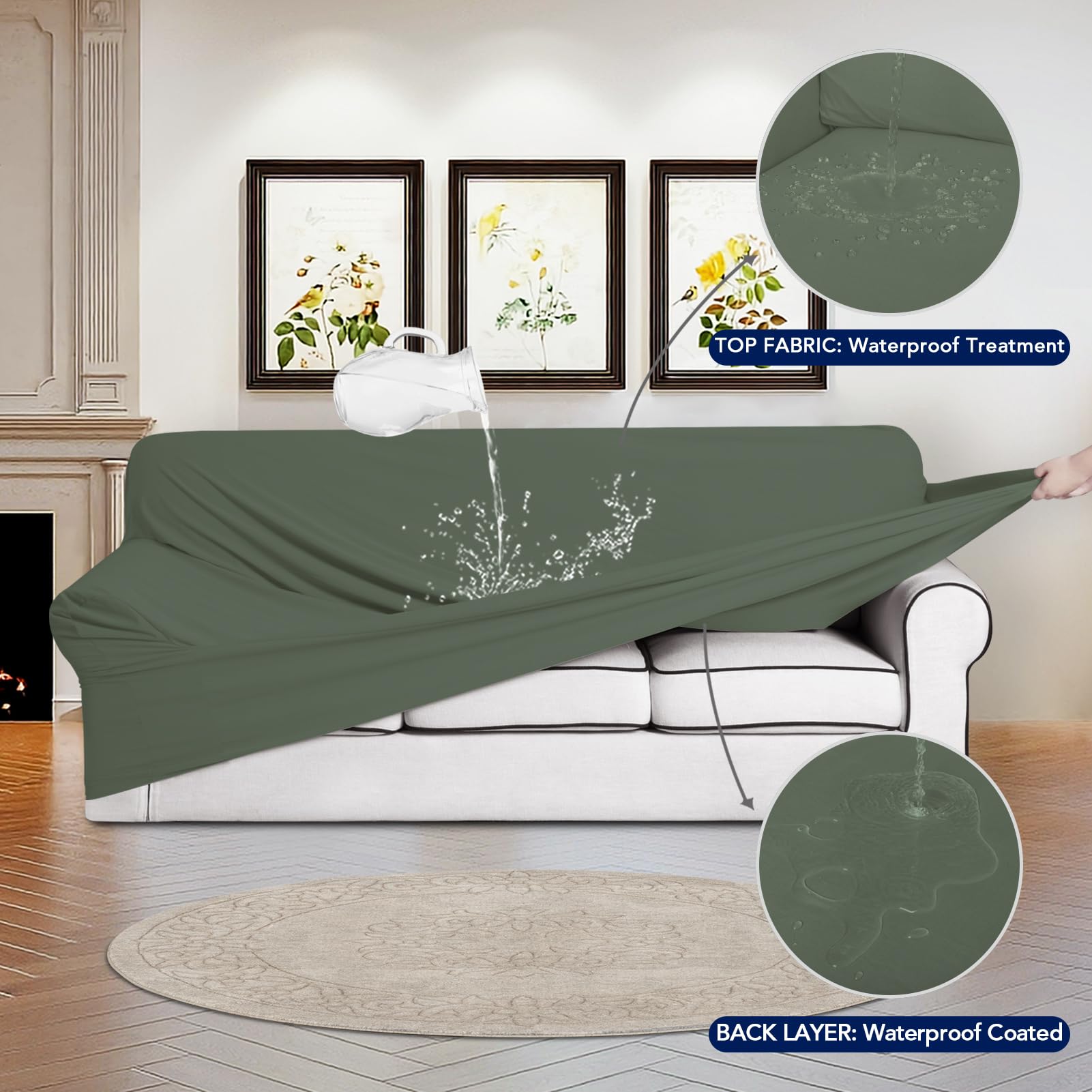 Purefit 100% Dual Waterproof Couch Cover Slipcovers For Couches And Sofas - Stretch Non Slip Fleece Sofa Covers Washable, Leakproof Furniture Protector For Kids, Pets (Oversized Sofa, Greyish Green)