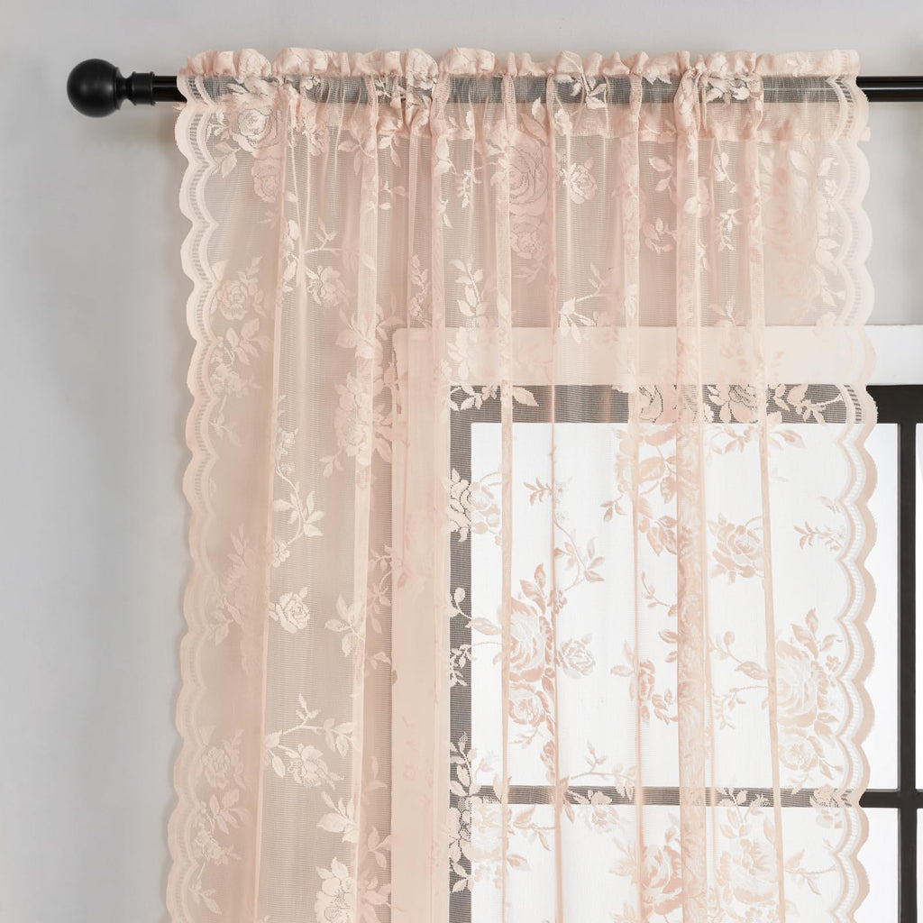Blush Pink Lace Curtains 108 Inches Long 2 Panels Romantic Floral Sheer Curtains For Living Room Bedroom Rod Pocket Light Filter