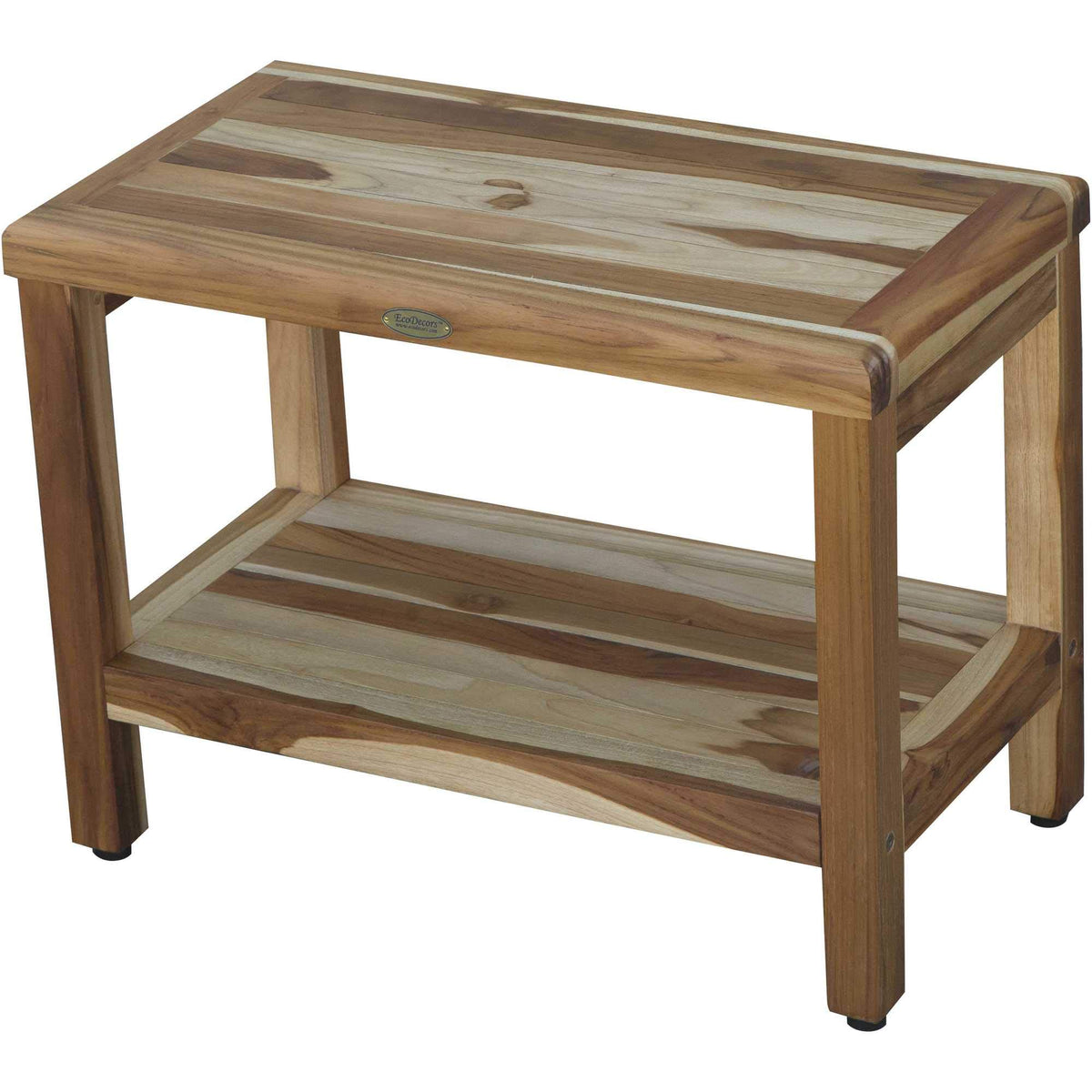 HomeRoots 24' Teak Rectangular Shower Outdoor Bench with Shelf in Natural Finish