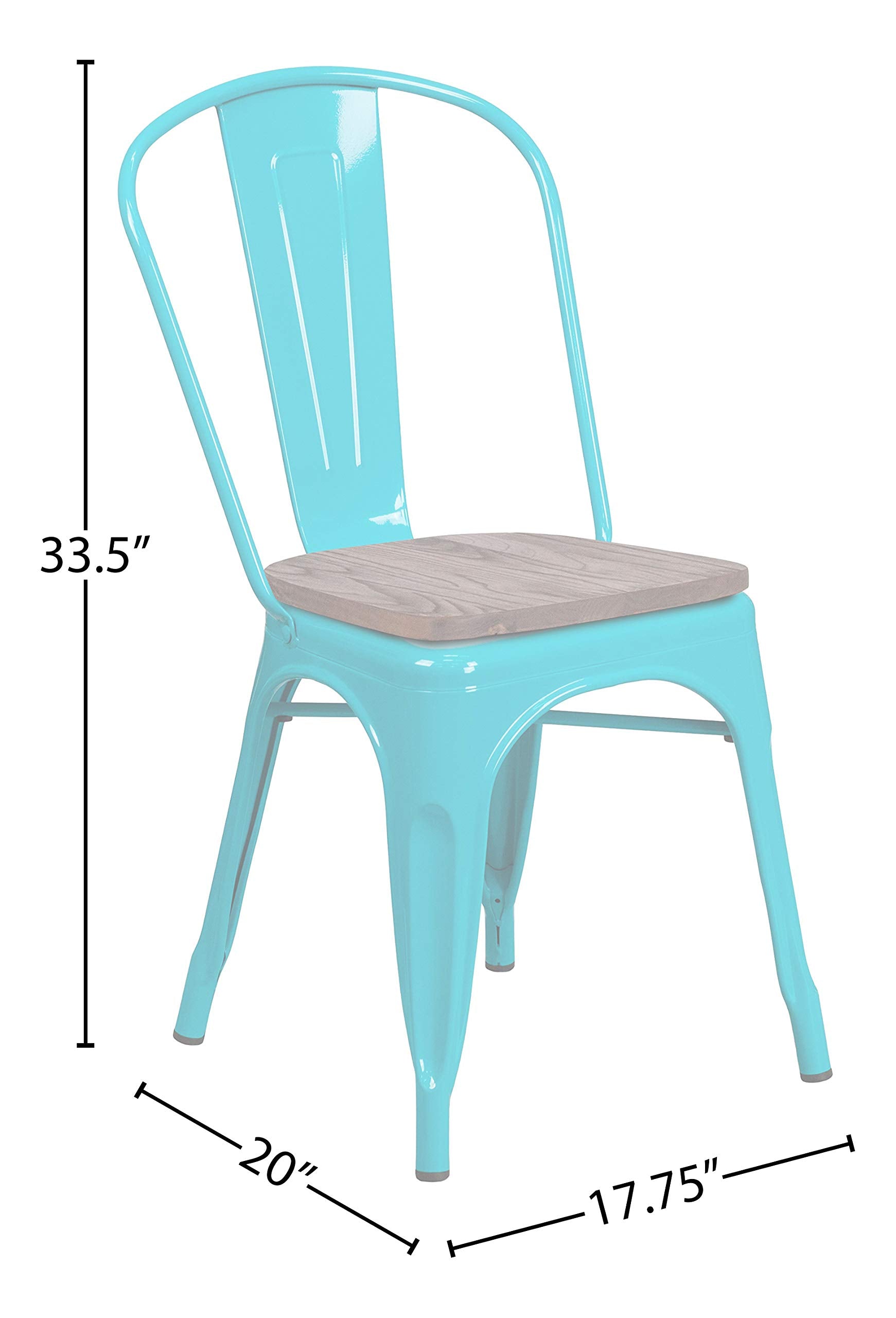 Flash Furniture Tenley Crystal Teal-Blue Metal Stackable Chair with Wood Seat