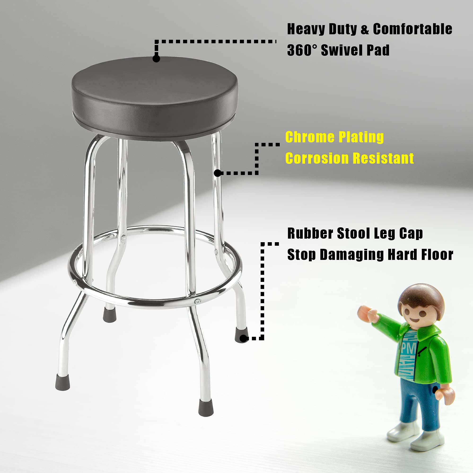 Big Red Torin Swivel Bar Stool: Padded Garage/Shop Seat With Chrome Plated Legs, Black, 28.74' Tall, 18.5' Diameter