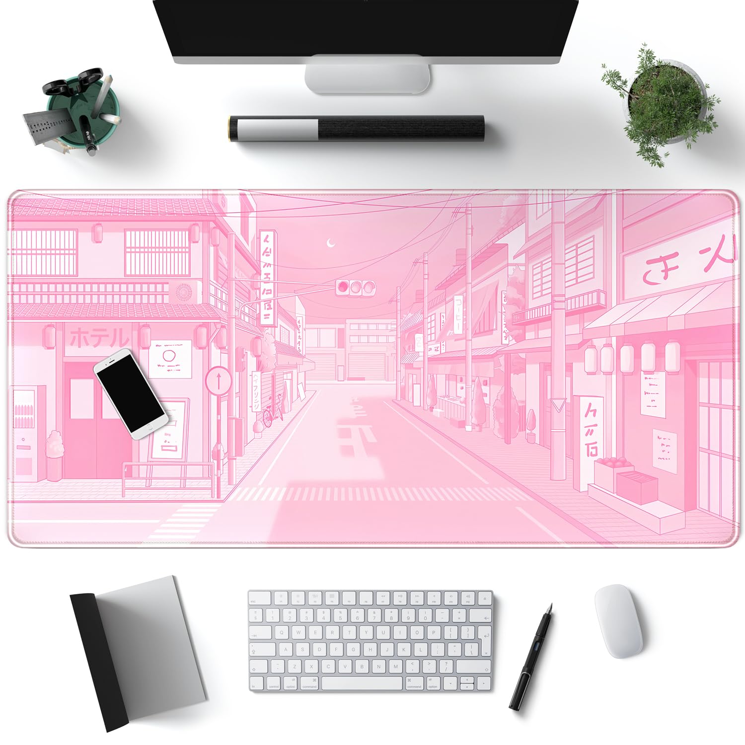 Pink Desk Mat Tokyo Street Desk Mat Anime Japanese Mouse Pad Xl Kawaii Large Gaming Mousepad Xxl, Cute Desktop Mat Laptop Keyboa