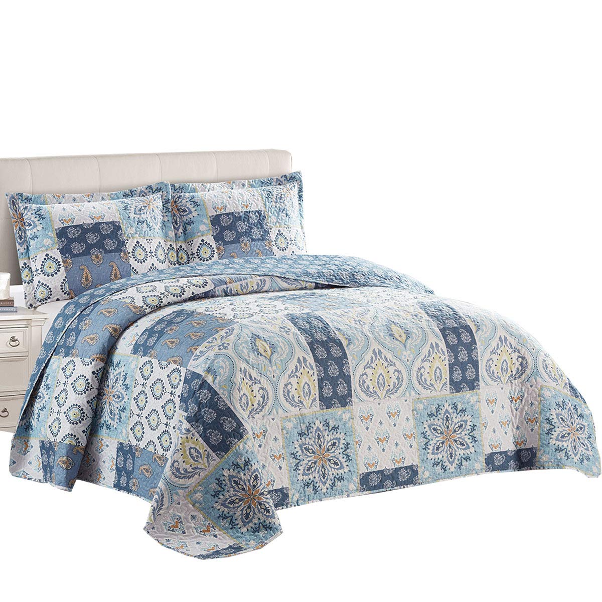 Royal Tradition Bellflower Reversible Coverlets, California King Over-Sized 3Pc Quilt Set (110-Inch Wide X 96-Inch Long) Lightwe