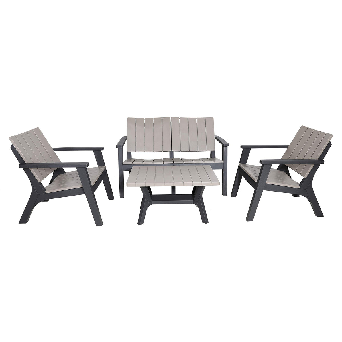 DUKAP Enzo 4 Piece Patio Seating Set with Storage Space, Outdoor Conversation Seats with Weather and Water Resistant Balcony Furniture for Ultimate Comfort | Black and Grey