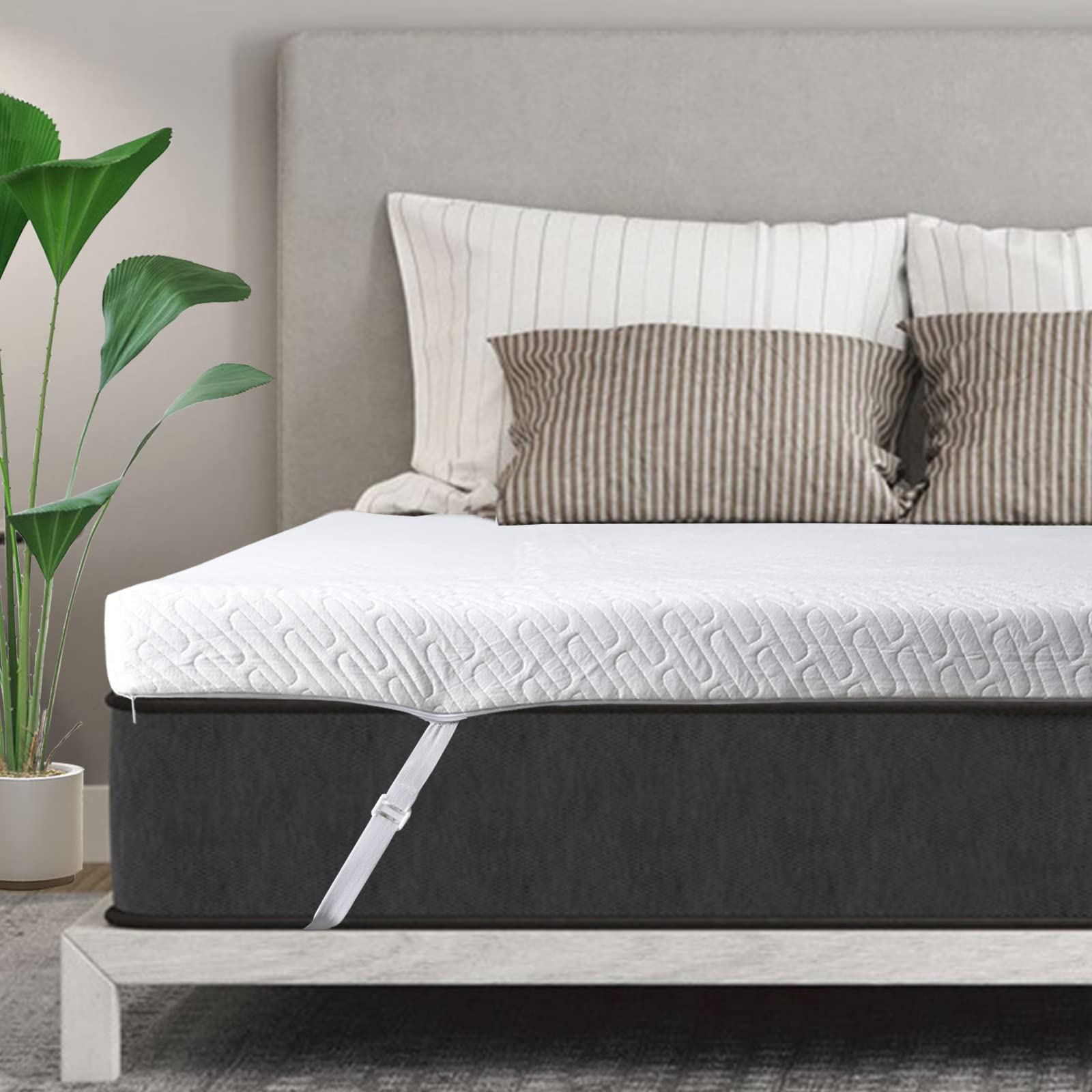 Valuxe 4 Inch Gel Memory Foam Mattress Topper California King Size High Density Cooling Pad Pressure Relief Bed Topper (With Rem