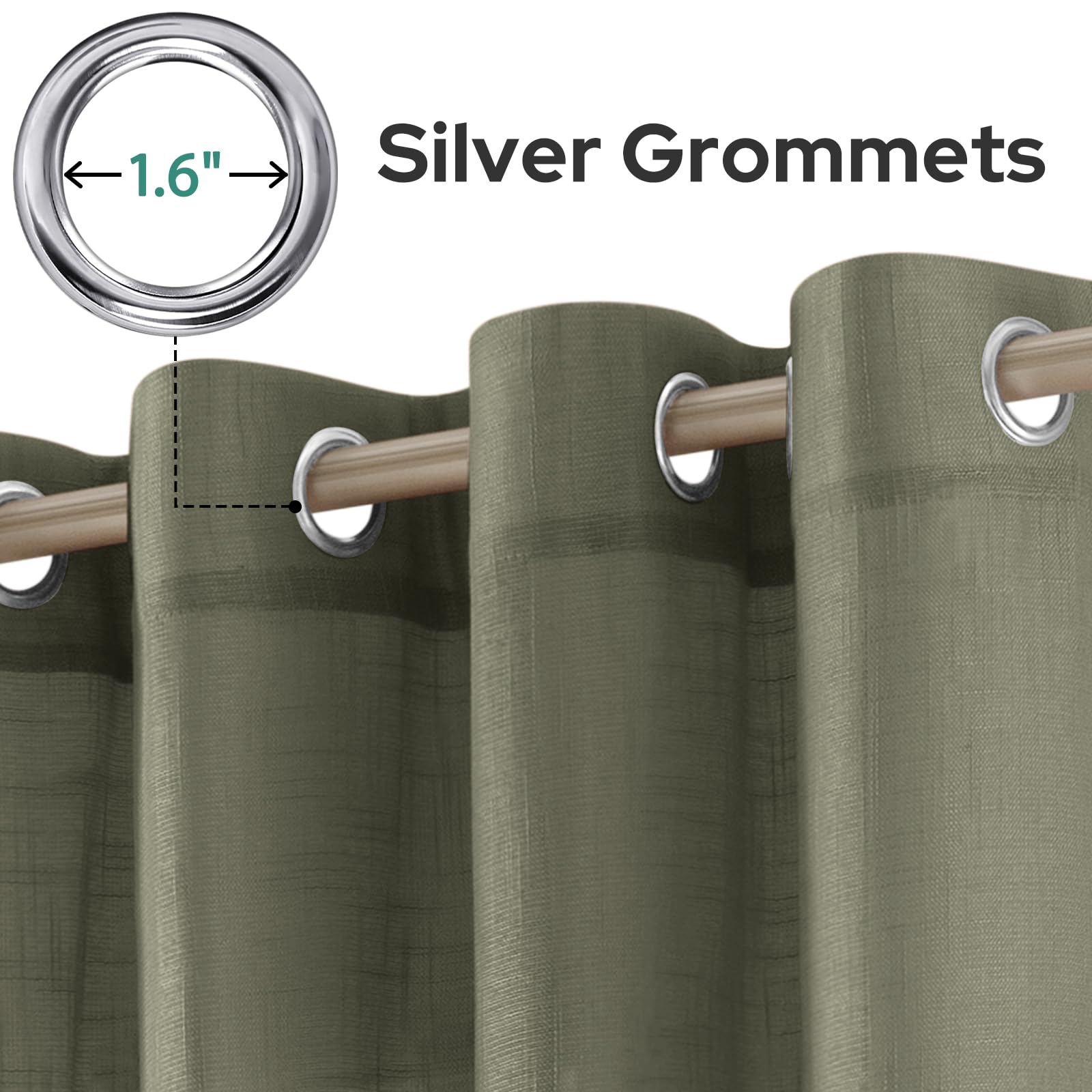 Homeideas Olive Green Linen Sheer Curtains 63 Inches Long 2 Panels Textured Semi Sheer Curtains Farmhouse Curtains Sheer Privacy