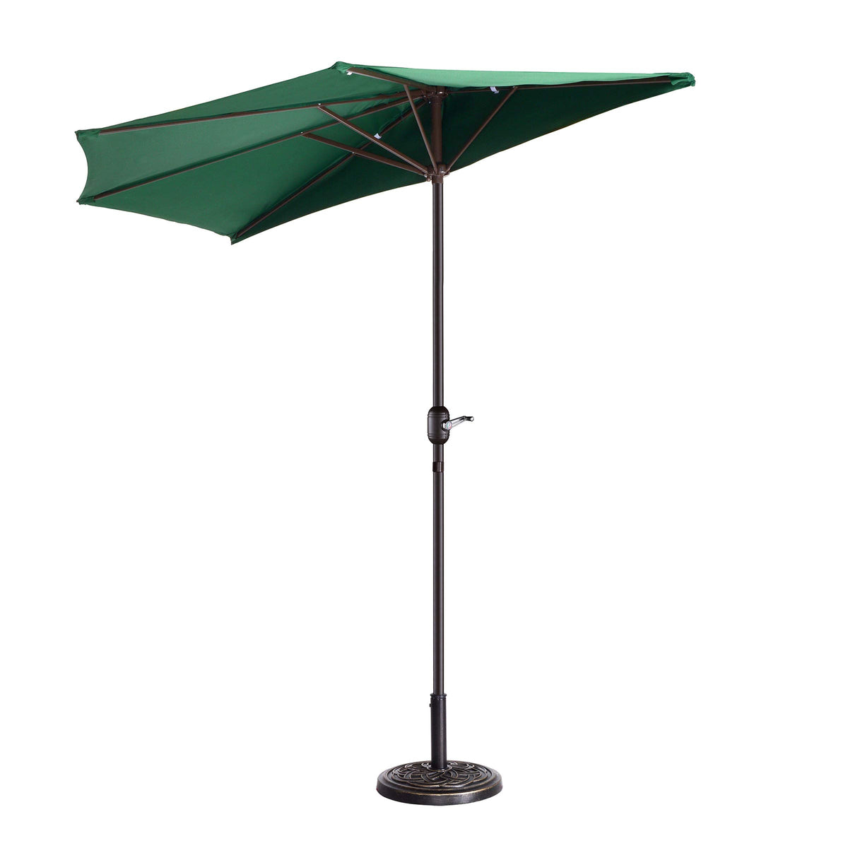 Villacera Half Round Patio Umbrella With Easy Crank - Compact 9Ft Semicircle Outdoor Shade Canopy For Balcony, Porch, Or Deck (F