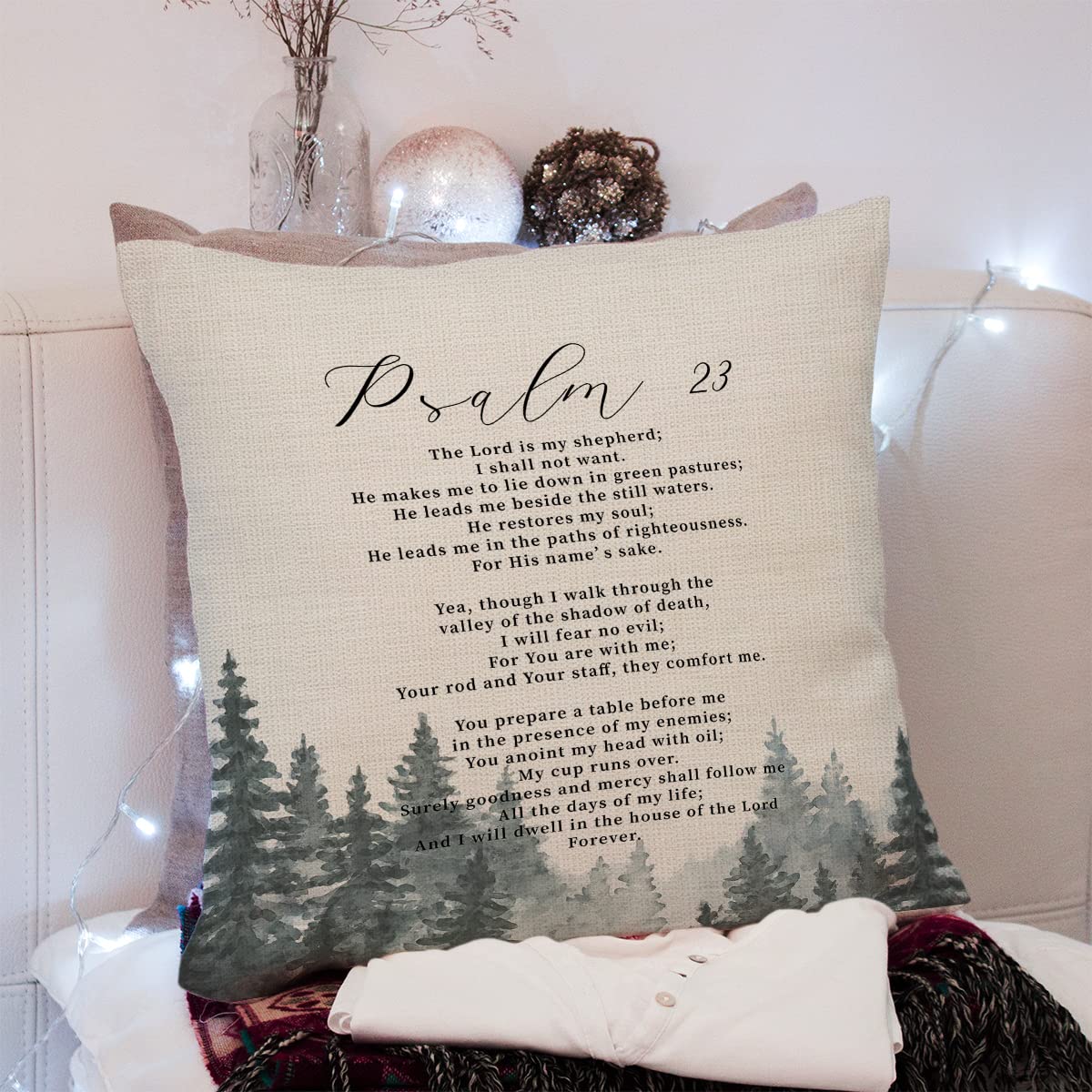 Kongmotree Bible Verse Throw Pillow Cover Cushion Case, Blessing Gift, Scripture Art, Scripture Sayings, Bible Quote, Psalm 23,