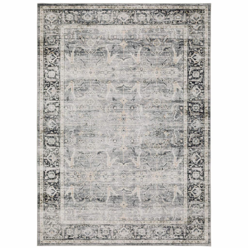 HomeRoots 510395 7 x 10 ft. Charcoal Gray Salmon & Ivory Oriental Printed Stain Resistant Non Skid Rectangle Area Rug