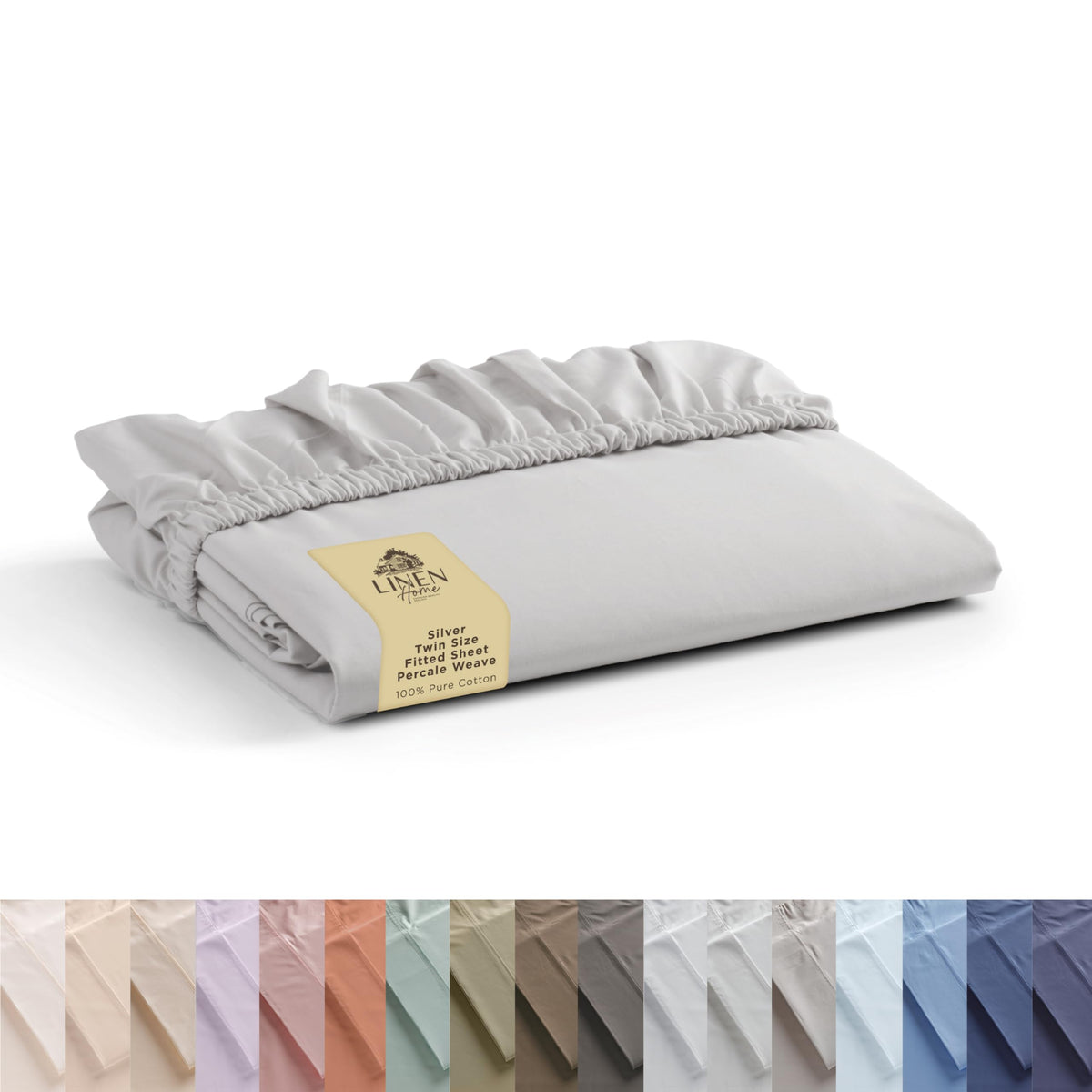 100% Cotton Percale Fitted Sheet Twin Size, Silver, 1 Deep Pocket Fitted Sheet, Crisp And Cool Strong Bed Linen, 39'X75'+15'