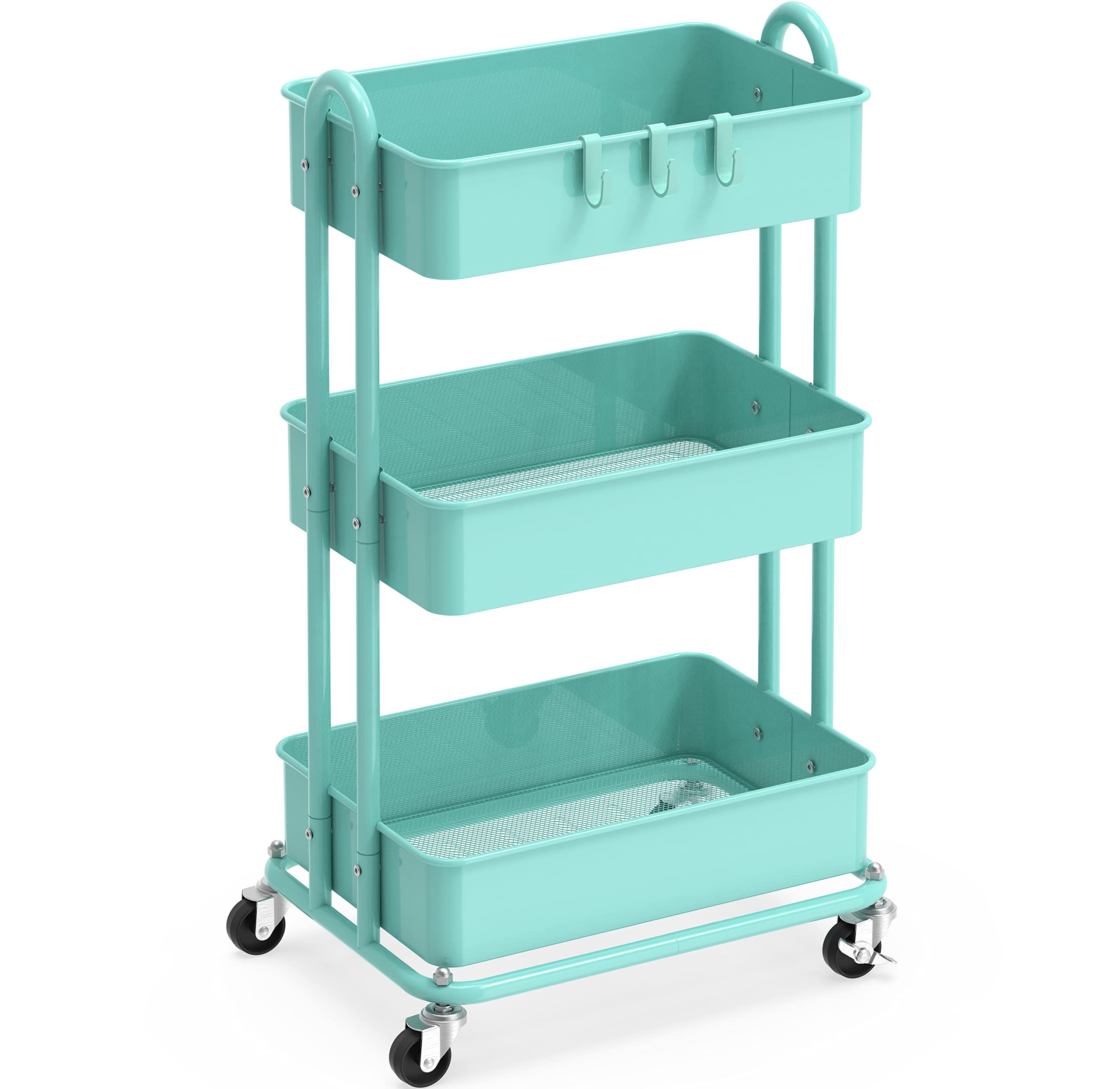 Simple Houseware 3-Tier Heavy Duty Metal Utility Rolling Cart, Turquoise