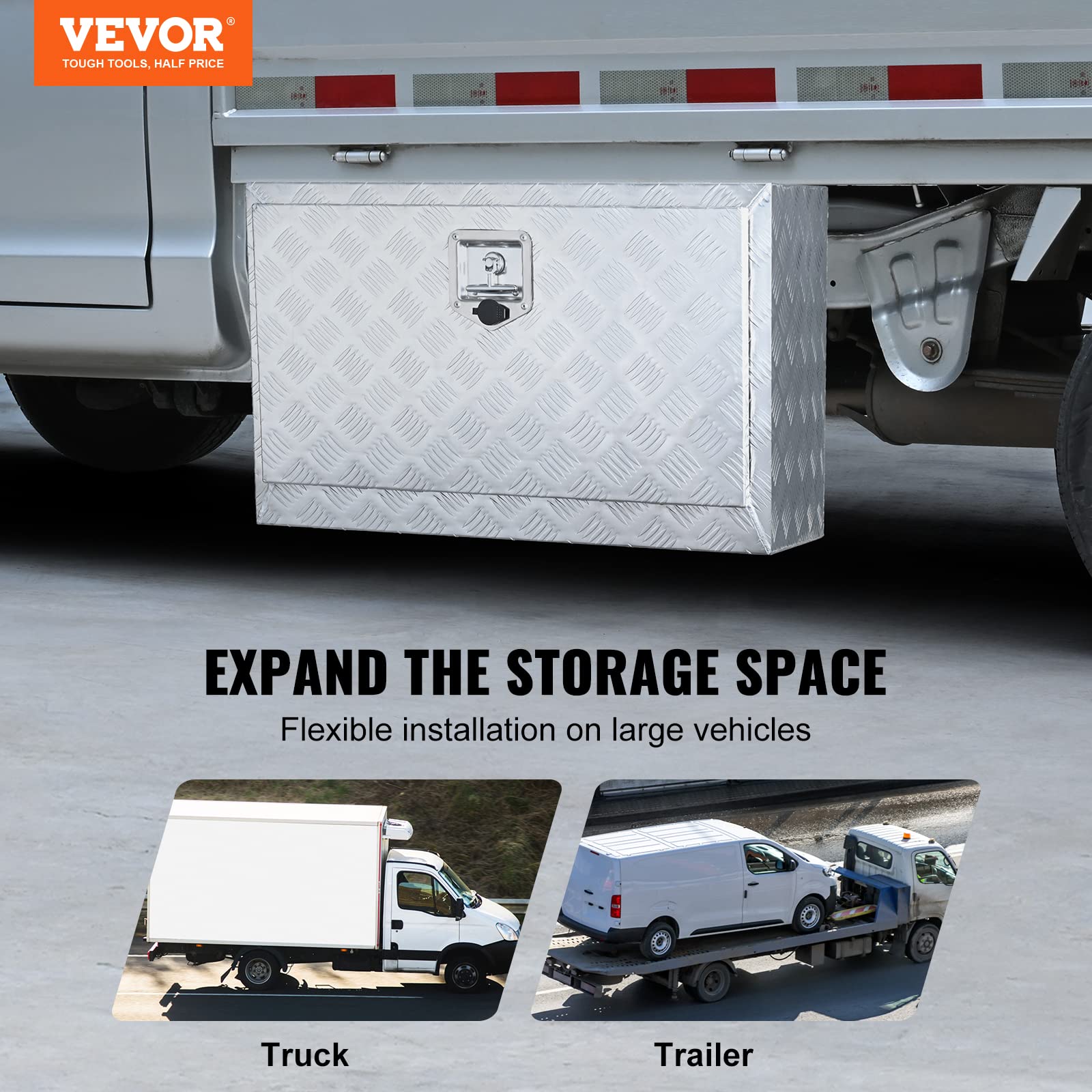 Vevor Underbody Truck Box, 30''  14''  16'' Pickup Storage Box, Heavy Duty Aluminum Diamond Plate Tool Box With Lock And Keys, W