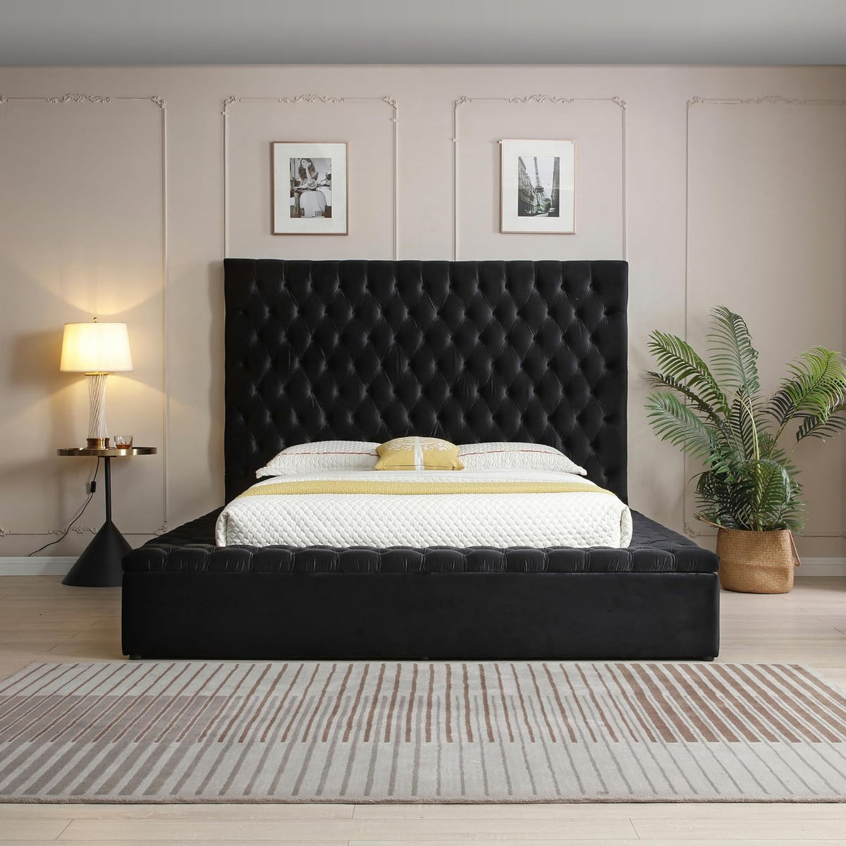 Better Home Products Velvet Tufted Upholstered Storage Platform (Grey, King)