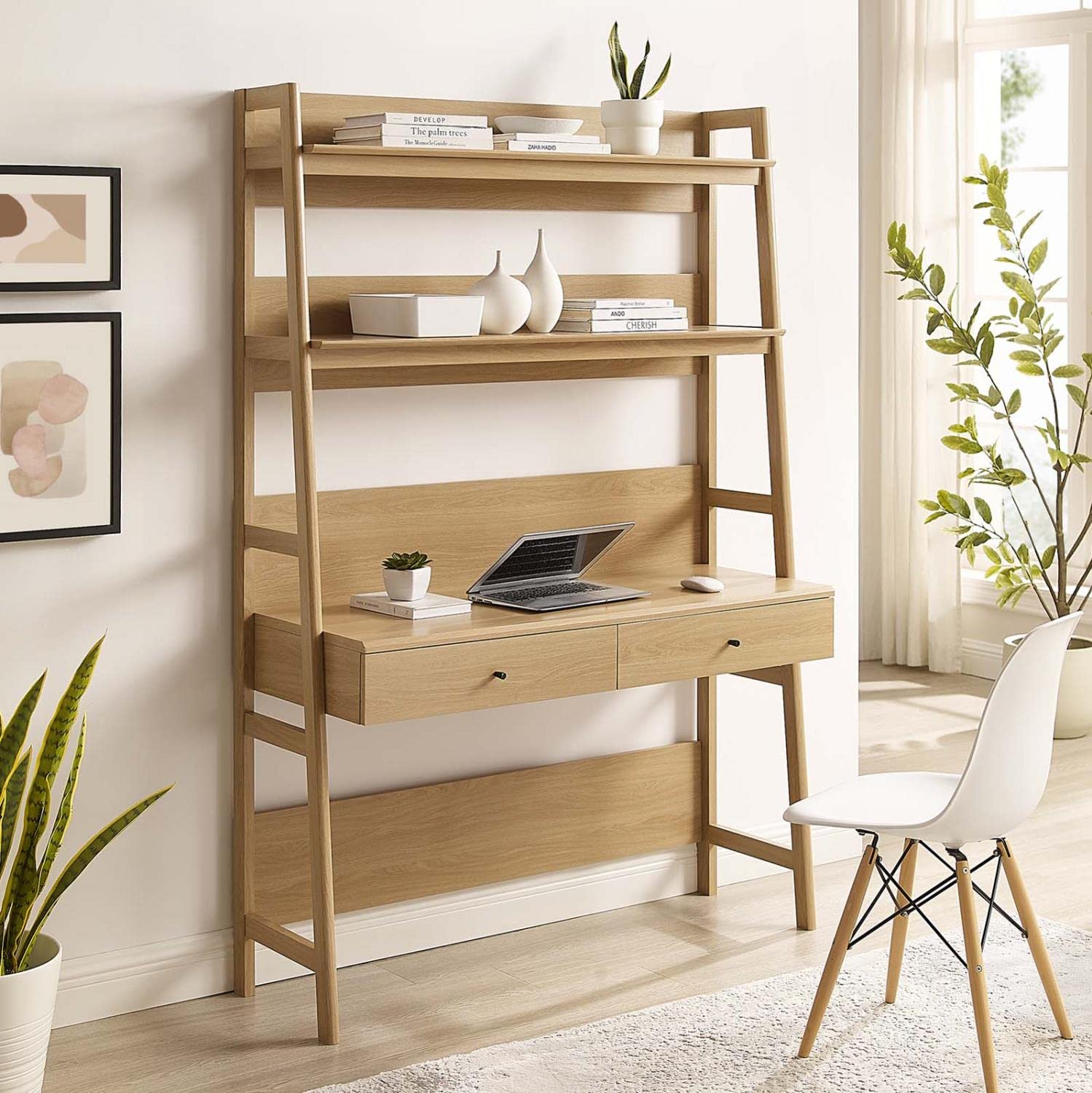 Modway Bixby Home Office Desk With Bookshelf In Oak 18.5 X 49 X 71