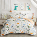 Joyreap 3Pcs Cotton Comforter Set For Kids, Dinosaur Twin Size Cotton Bedding Comforter For Boys Girls, White N Orange Reversibl