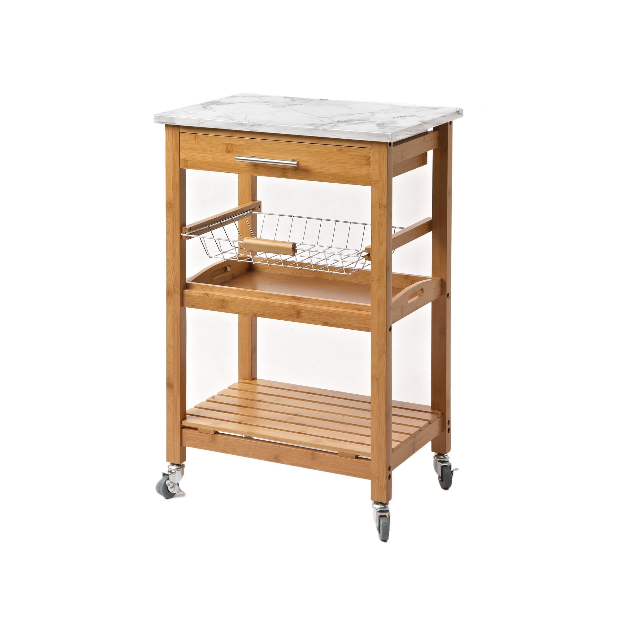 Boraam Aya Bamboo Kitchen Cart with Stainless Steel Top