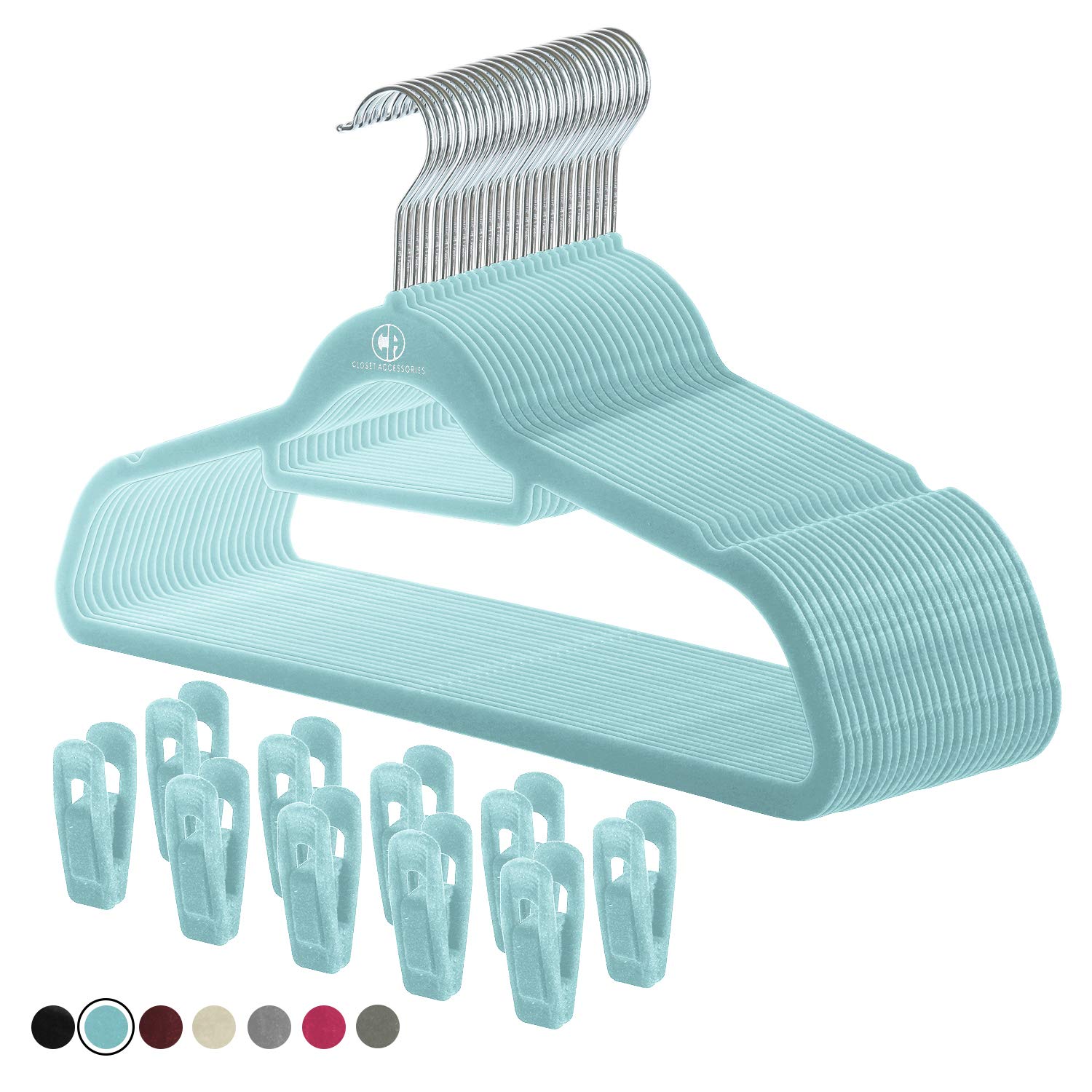 Closet Accessories, Velvet Hangers, Non-Slip Ultra Slim Space Saving Hanger, with notches, tie bar, and Swivel Hooks, 30 Pack, w