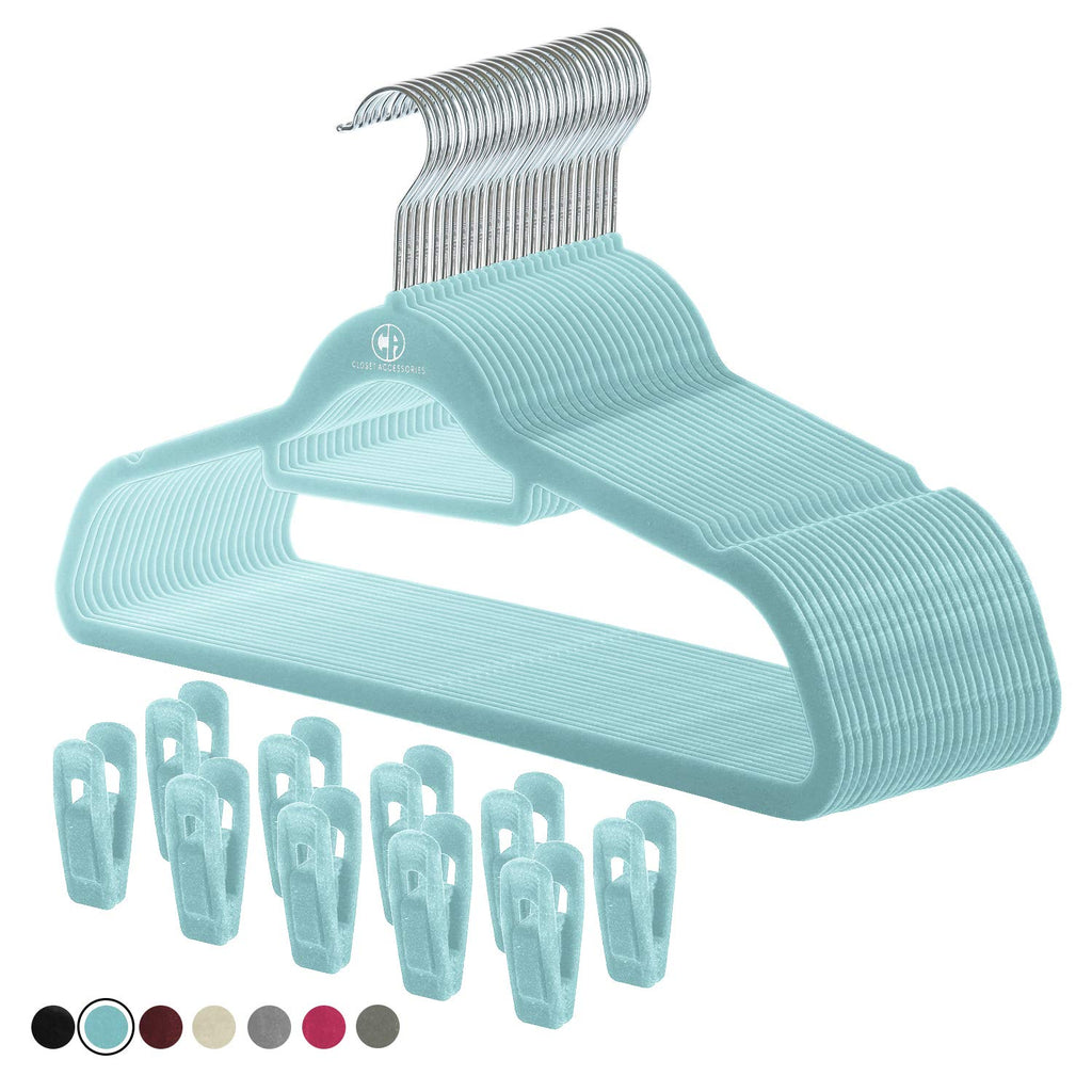 Closet Accessories, Velvet Hangers, Non-Slip Ultra Slim Space Saving Hanger, with notches, tie bar, and Swivel Hooks, 30 Pack, w