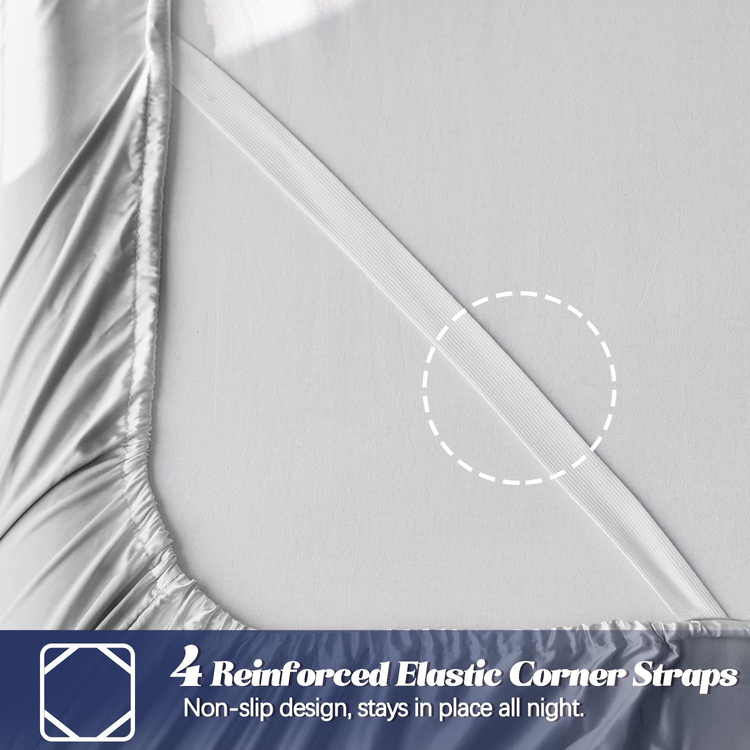 Mr&Hm Satin Fitted Sheet King Size, Silky Bottom Sheet With Elastic Corner Straps, Deep Pocket Up To 15 Inch, No More Slipping O