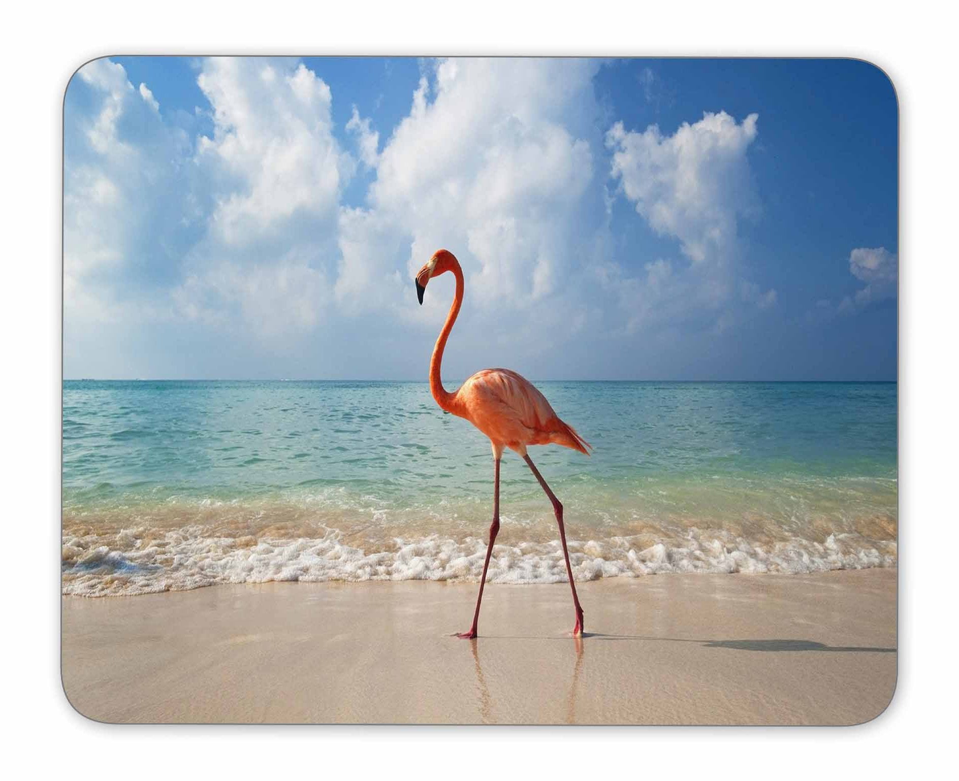 Pink Flamingo Walking On The Beach Mouse Pad, Natural Rubber Mouse Pad, Quality Creative Wrist-Protected Wristbands Personalized